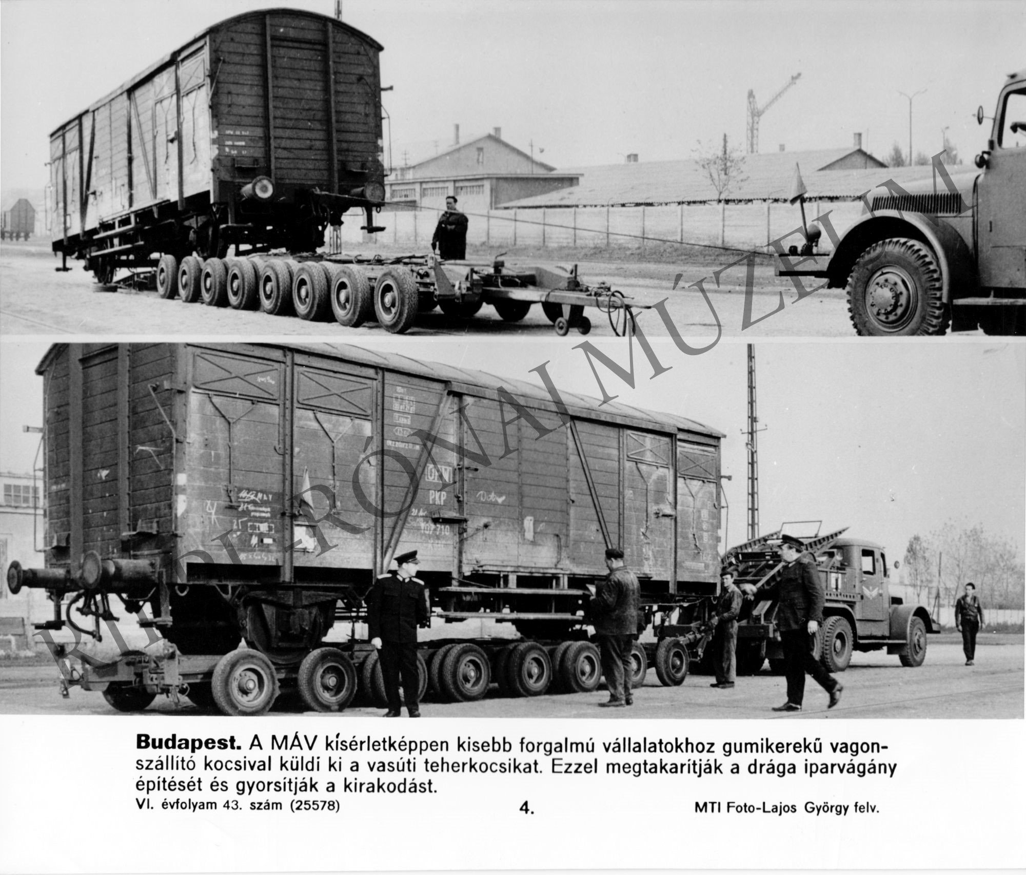 A MÁV vasúti teherkocsikat kísérletképpen gumikerekű vagonszállító kocsival küldi a kisebb vállalatokhoz (Rippl-Rónai Múzeum CC BY-NC-SA)