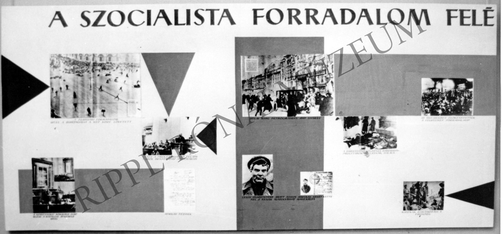 A Nagy Októberi Szocialista Forradalom 50. évfordulójára rendezett kiállítás. 1. terem 2. tabló (Rippl-Rónai Múzeum CC BY-NC-SA)