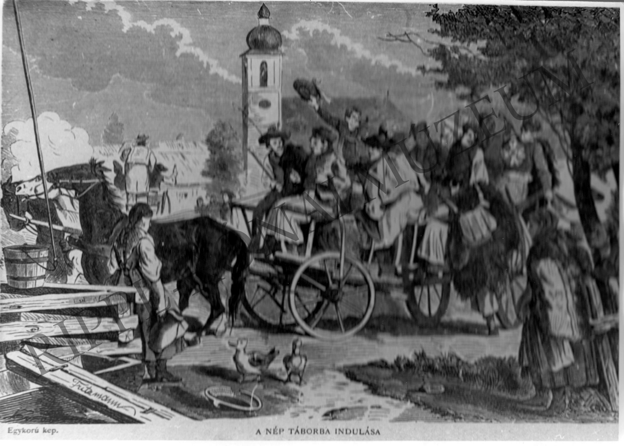 A nép táborba indulása - egykorú rajz, 1848. (Rippl-Rónai Múzeum CC BY-NC-SA)