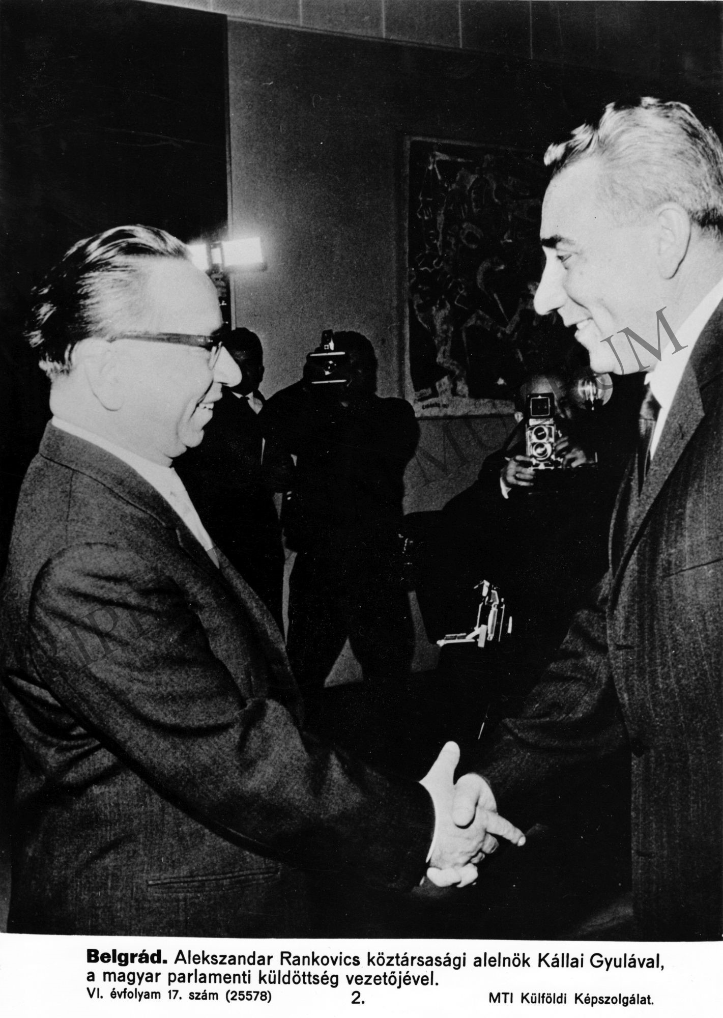 Alekszandar Rankovics köztársasági alelnök Kállai Gyulával,a magyar parlamenti küldöttség vezetőjével. (Rippl-Rónai Múzeum CC BY-NC-SA)