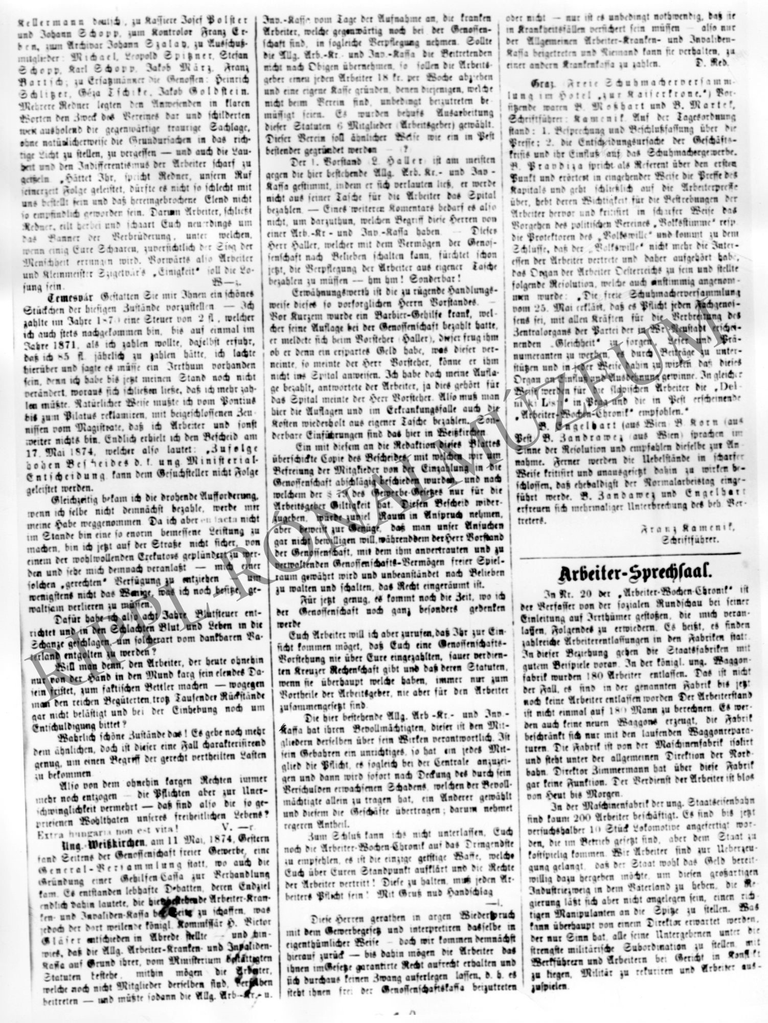 Arbeiter Wochen Chronic 1874. május 31. cikke - A szigetvári Munkás Művelődési Egylet kiáltványa - 2. rész (Rippl-Rónai Múzeum CC BY-NC-SA)