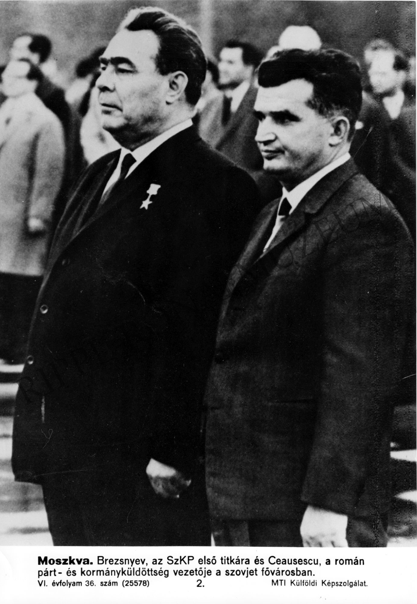 Brezsnyev, az SZKP első titkára és Ceausescu, a román párt- és kormányküldöttség vezetője a szovjet fővárosban (Rippl-Rónai Múzeum CC BY-NC-SA)