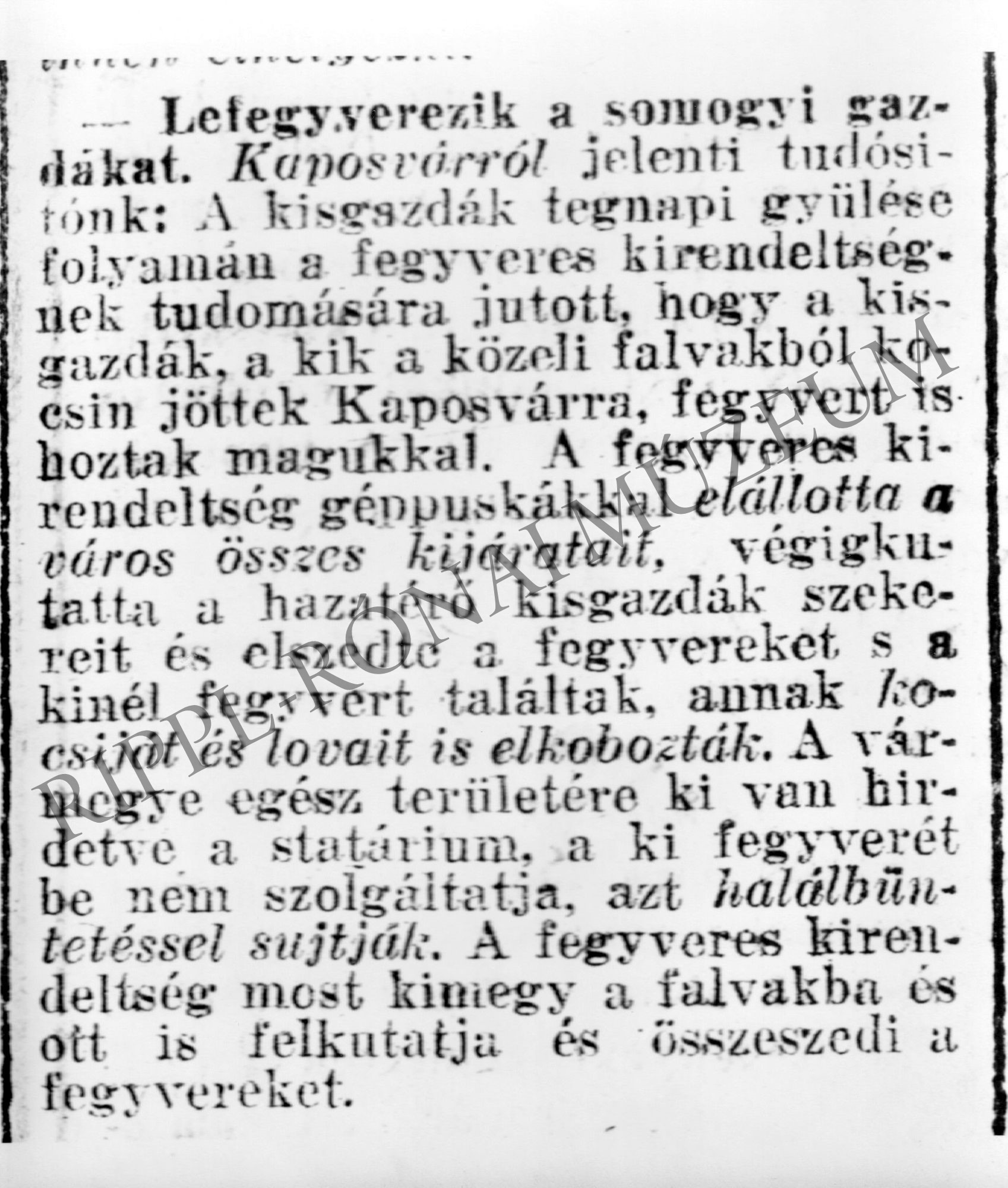 Cikk Az Est c. lap 1919. március 13-i számából (Rippl-Rónai Múzeum CC BY-NC-SA)