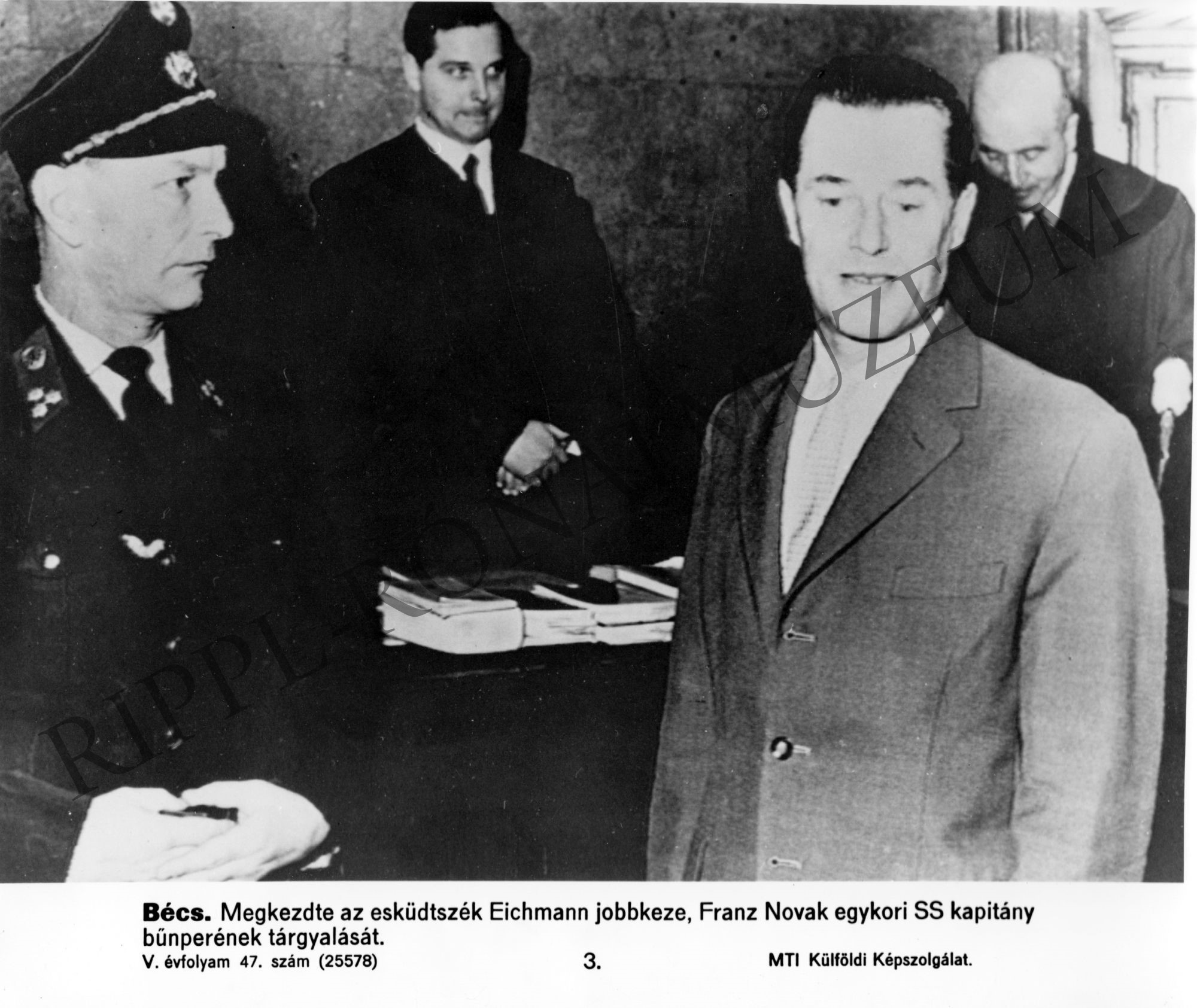 Franz Novak egykori SS kapitány, Eichmann egykori jobbkeze az esküdtszéki tárgyaláson (Rippl-Rónai Múzeum CC BY-NC-SA)