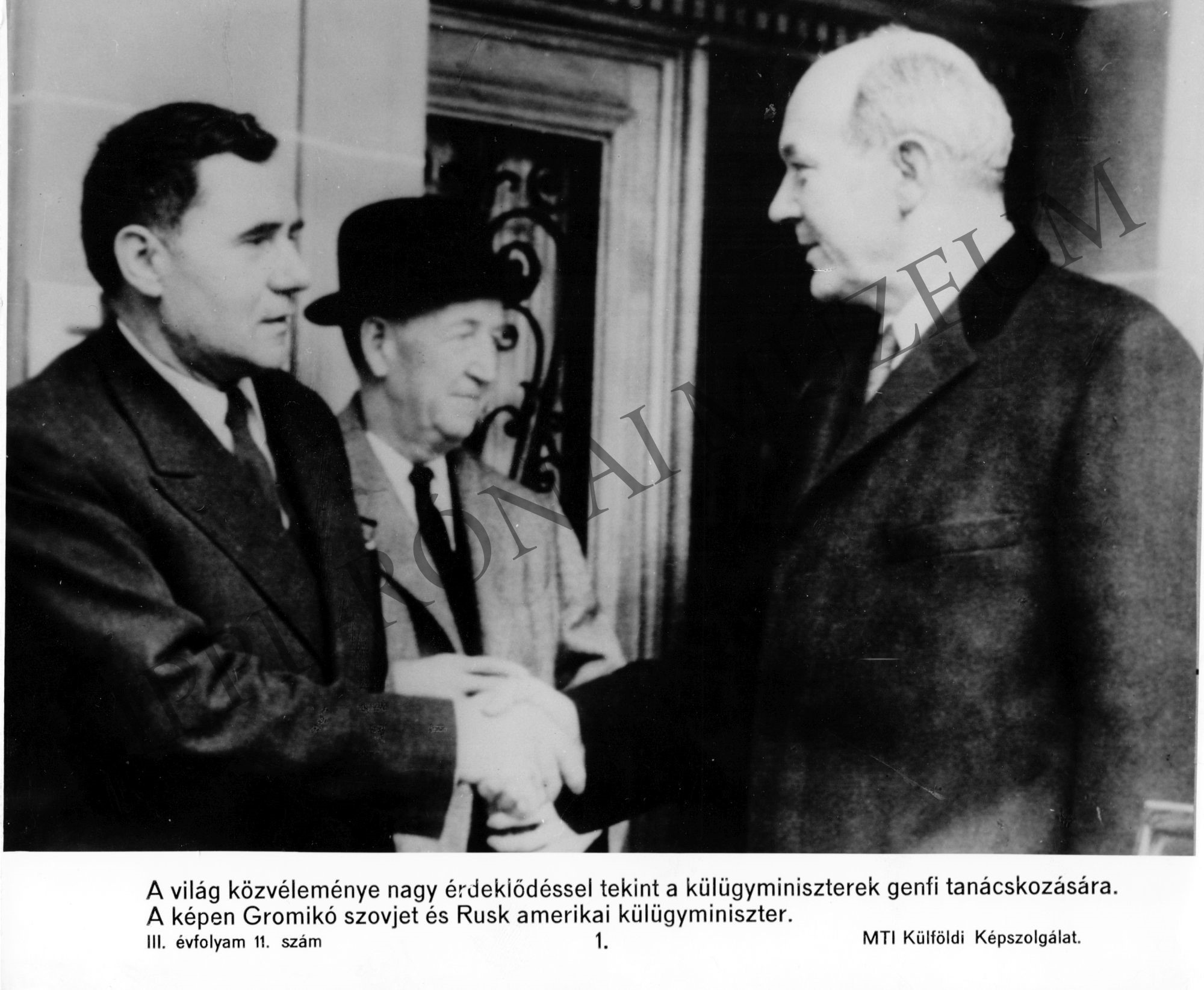 Gromikó szovjet és Rusk amerikai külügyminiszter a genfi tanácskozáson (Rippl-Rónai Múzeum CC BY-NC-SA)