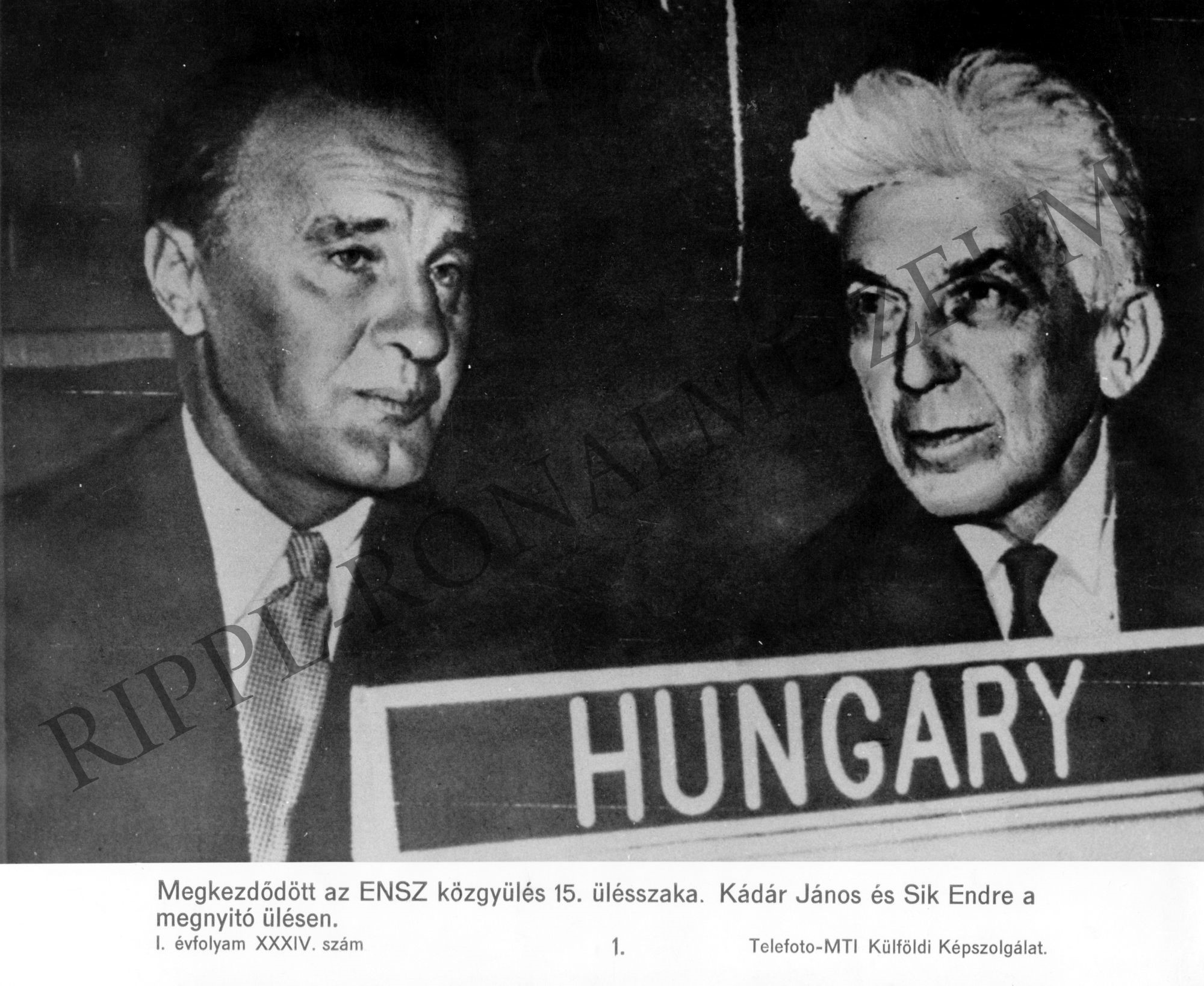 Kádár János és Sík Endre az ENSZ közgyűlés 15. ülésszaka megnyitóján (Rippl-Rónai Múzeum CC BY-NC-SA)