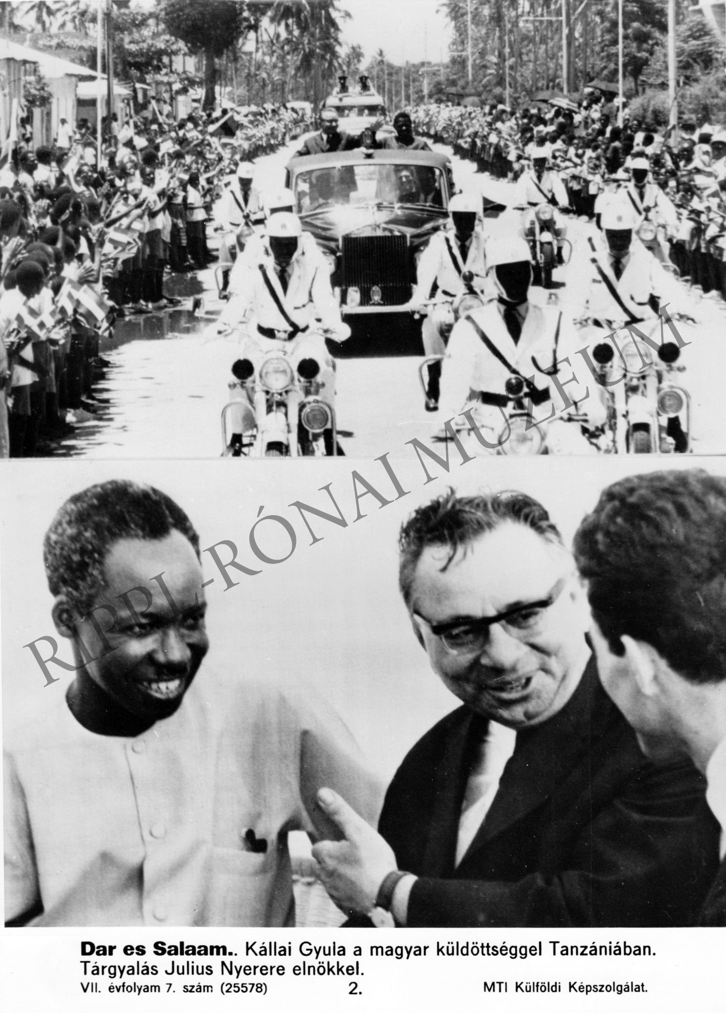 Kállai Gyula a magyar küldöttséggel Tanzániában. Tárgyalás Julius Nyerere elnökkel (Rippl-Rónai Múzeum CC BY-NC-SA)