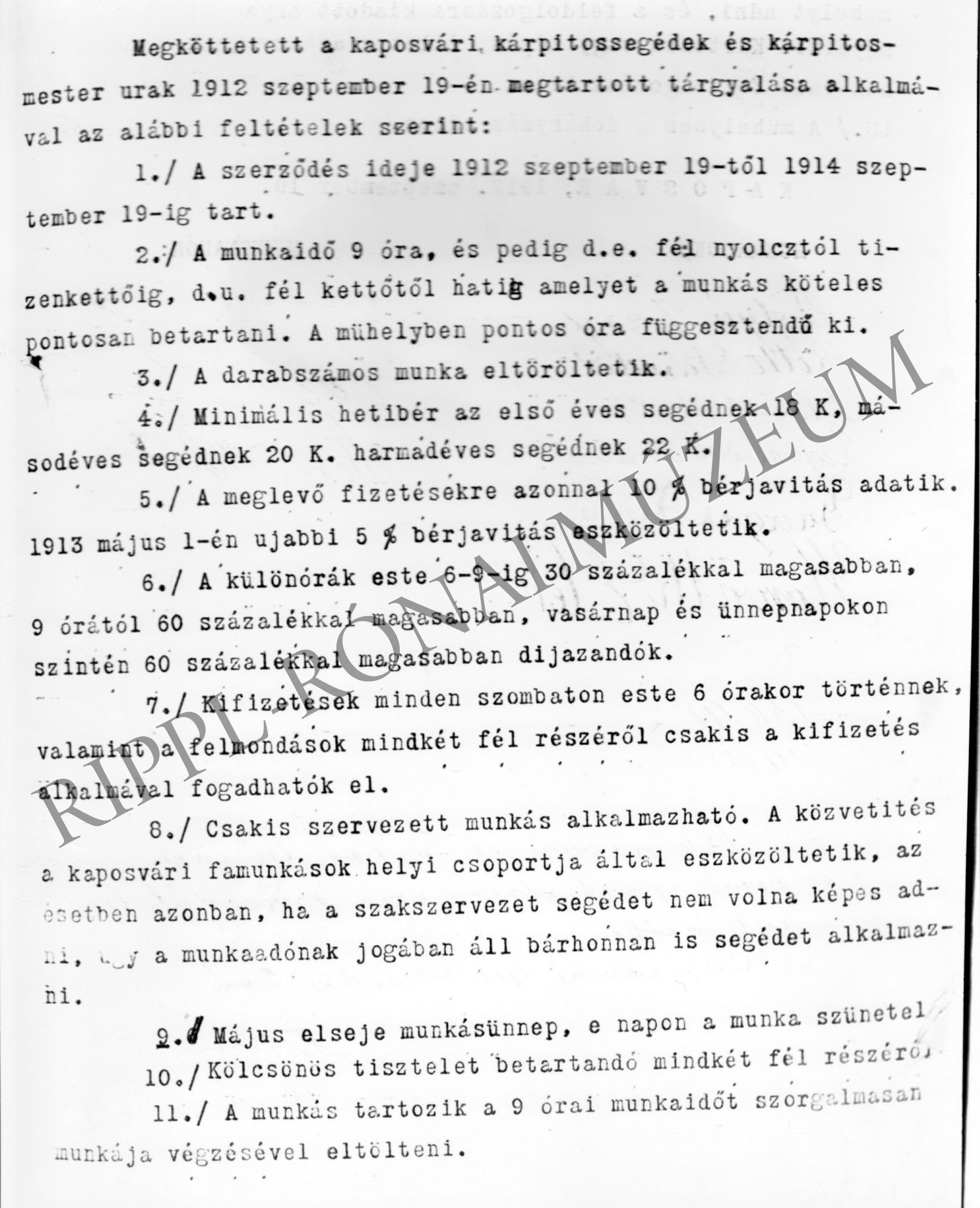Kaposvári kárpitossegédek és kárpitosmesterek kollektív szerződése - 1912. 1.rész (Rippl-Rónai Múzeum CC BY-NC-SA)