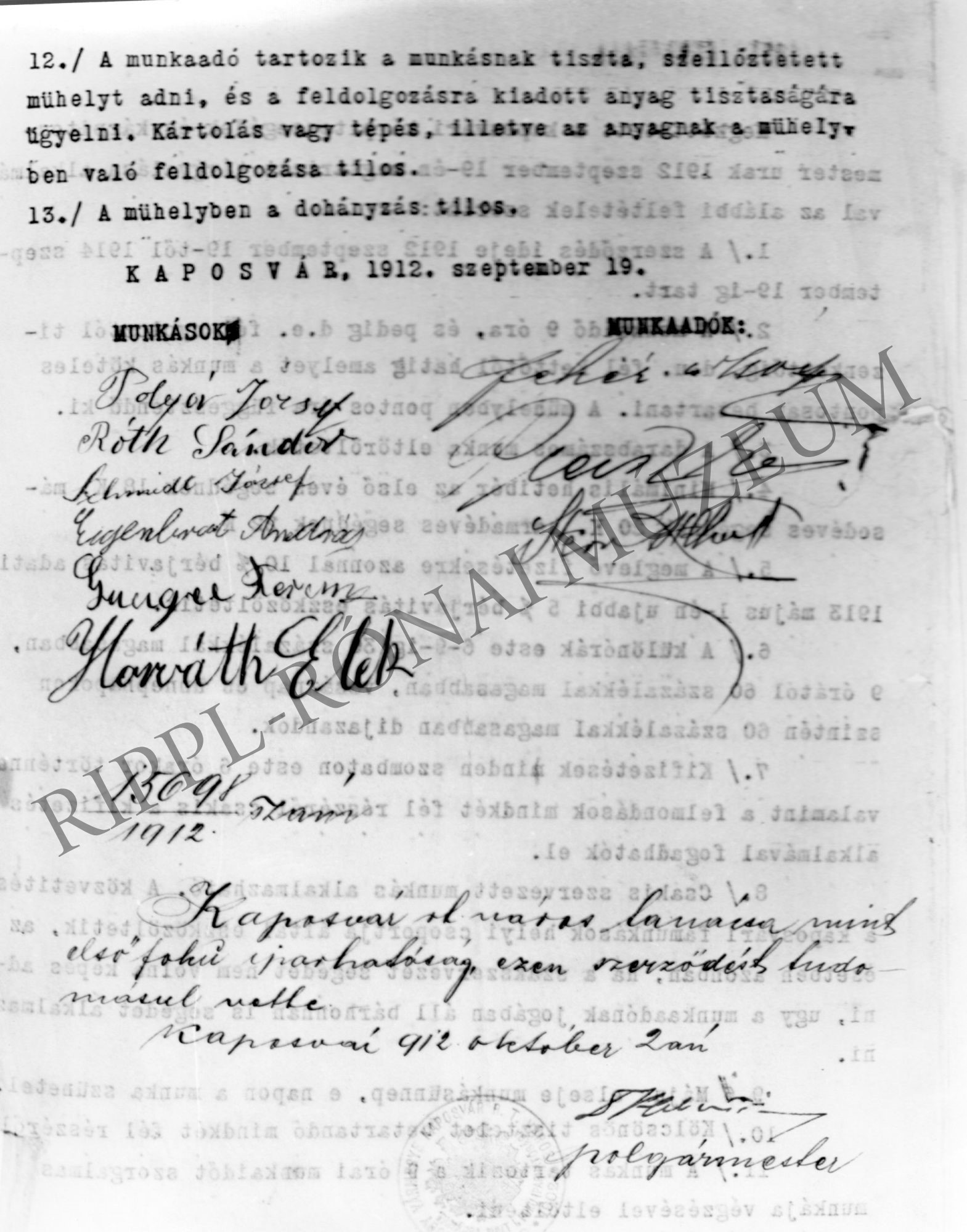 Kaposvári kárpitossegédek és kárpitosmesterek kollektív szerződése - 1912. 2..rész (Rippl-Rónai Múzeum CC BY-NC-SA)