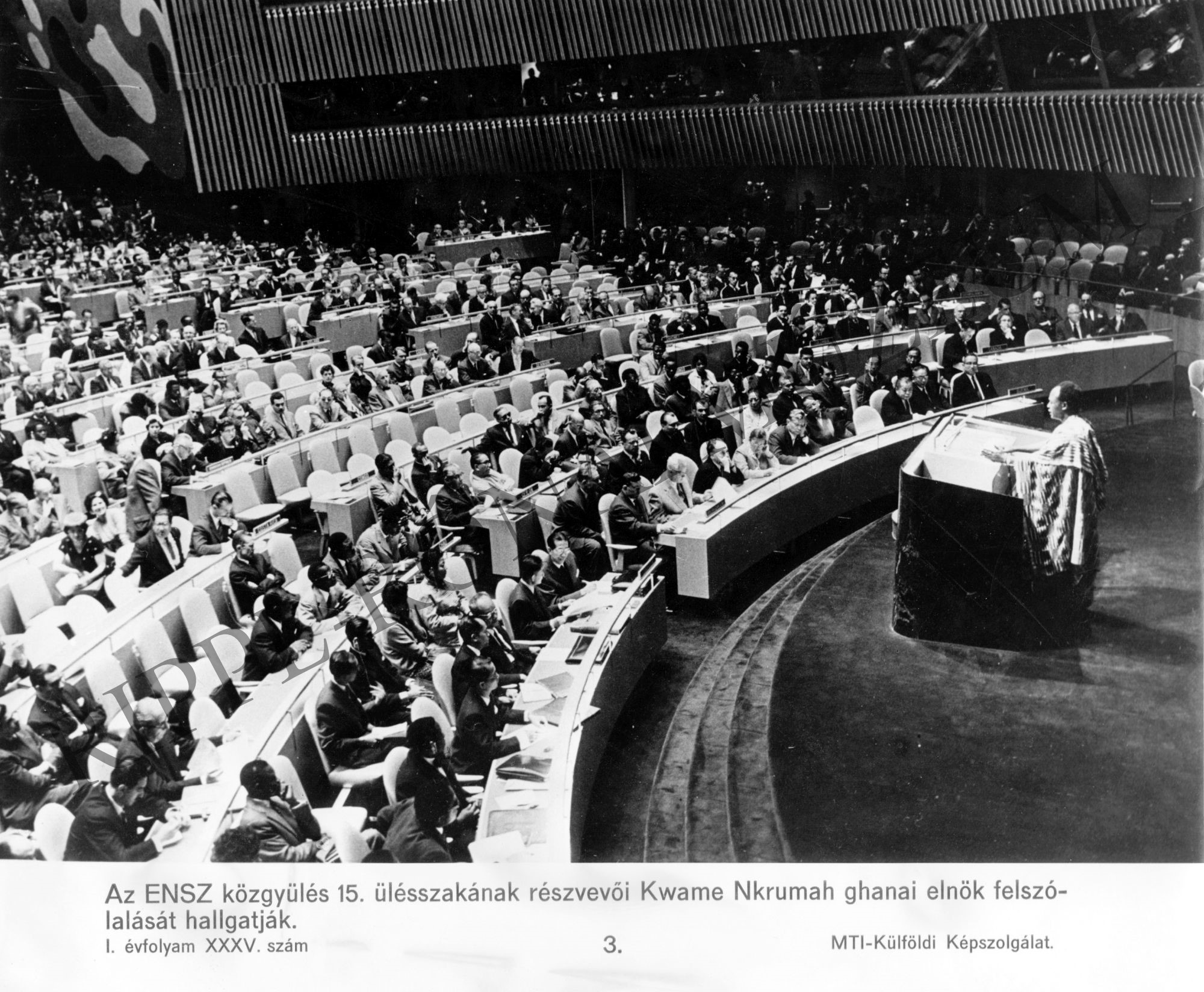 Kwame Nkrumah felszólal az ENSZ közgyűlésének 15. ülésszakán (Rippl-Rónai Múzeum CC BY-NC-SA)