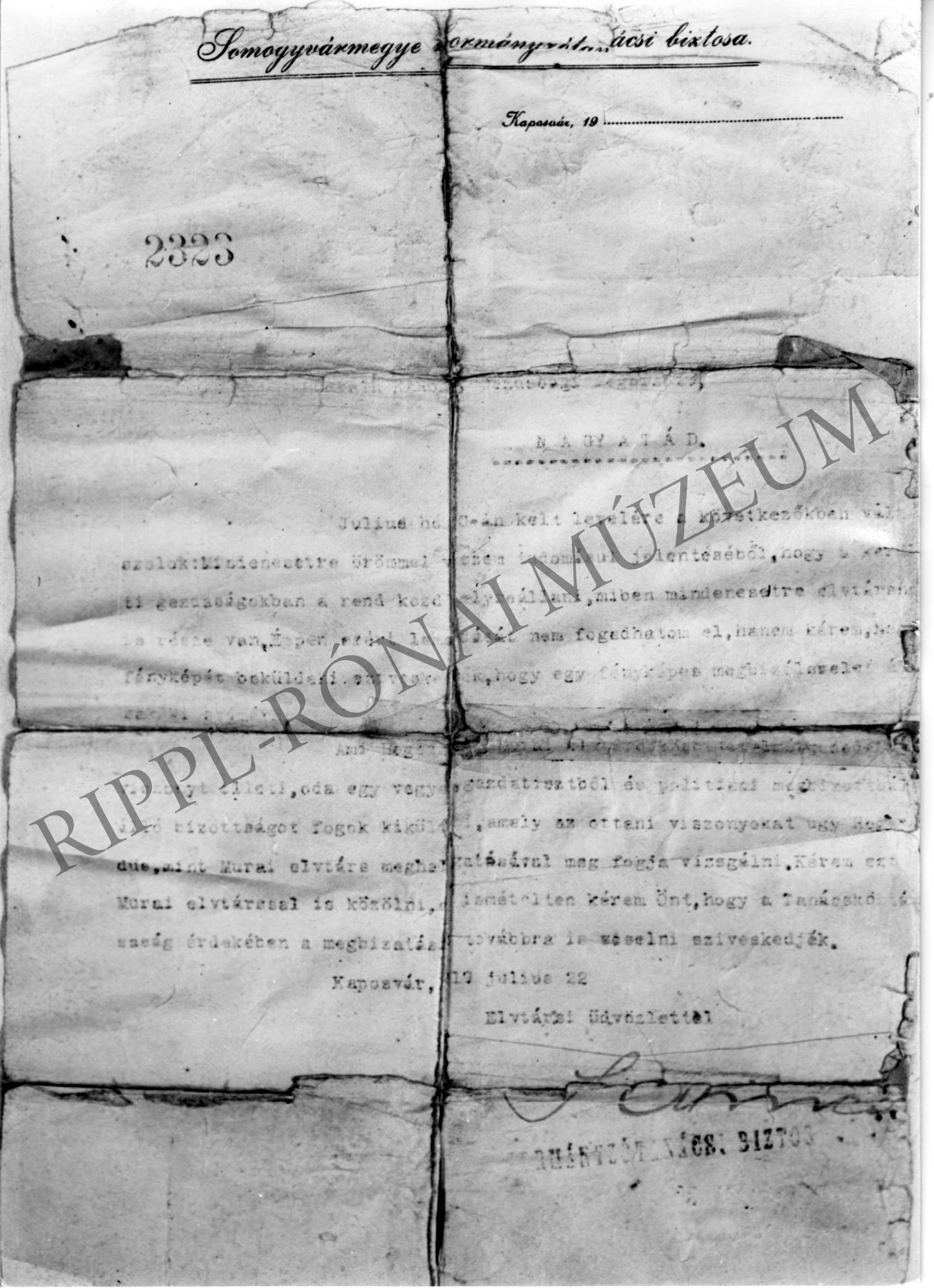 Latinca Sándor levele Horváth Károlyhoz (Rippl-Rónai Múzeum CC BY-NC-SA)