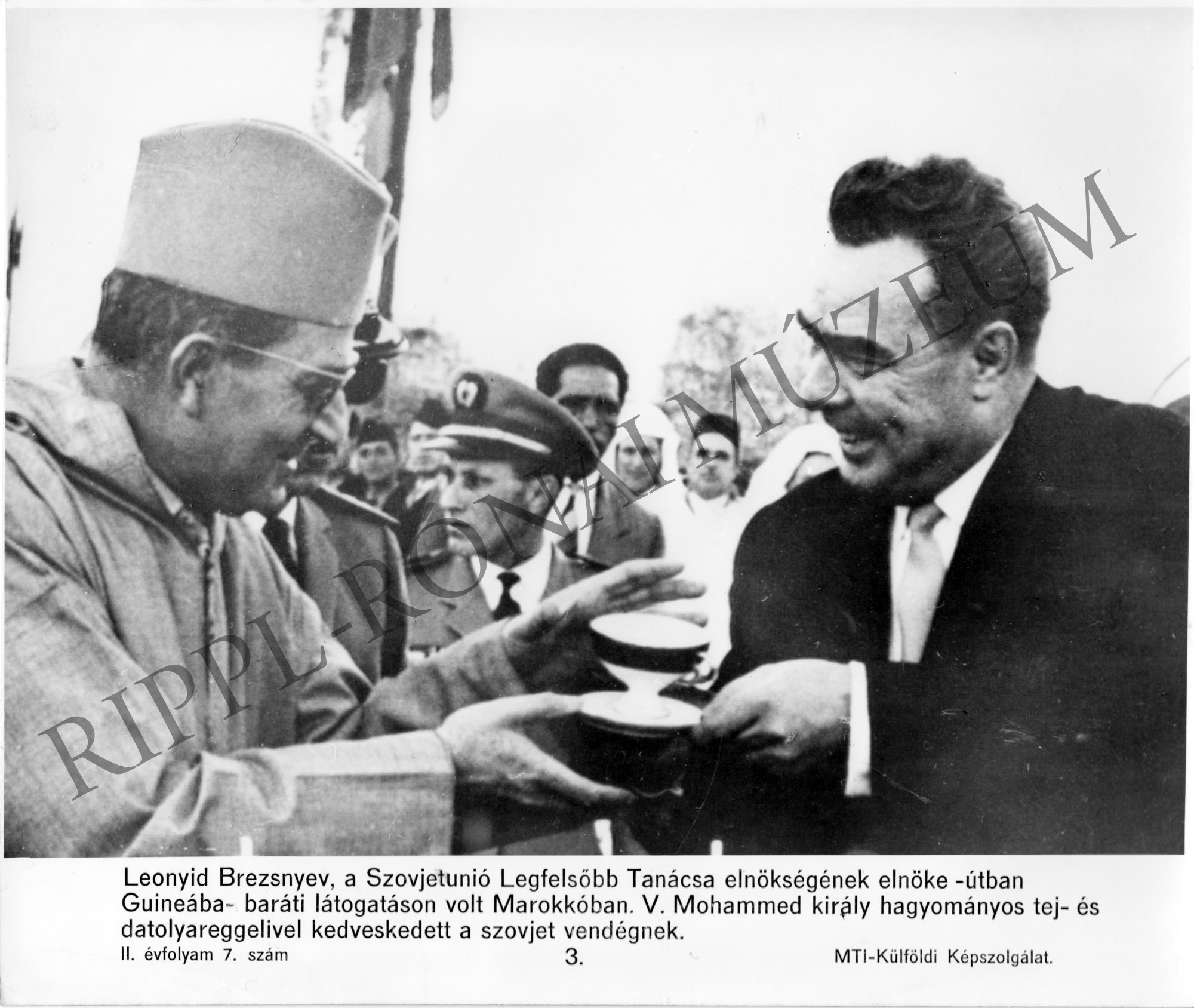 Leonyid Brezsnyev, a Szu Legfelsőbb Tanácsa elnökségének elnöke Marokkóban. (Rippl-Rónai Múzeum CC BY-NC-SA)