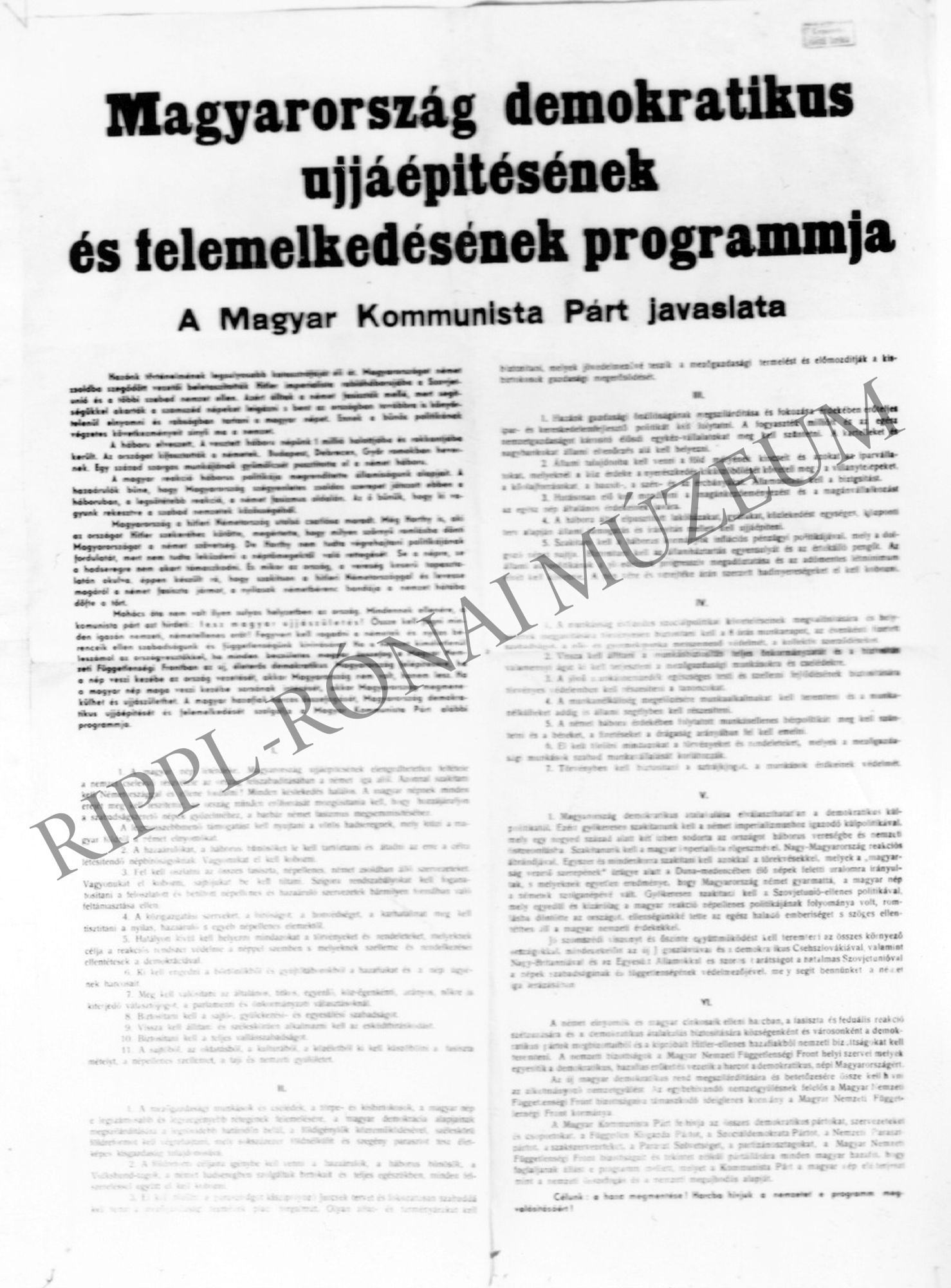Magyarország felemelkedésének és újjáépítésének programja (MKP) (Rippl-Rónai Múzeum CC BY-NC-SA)