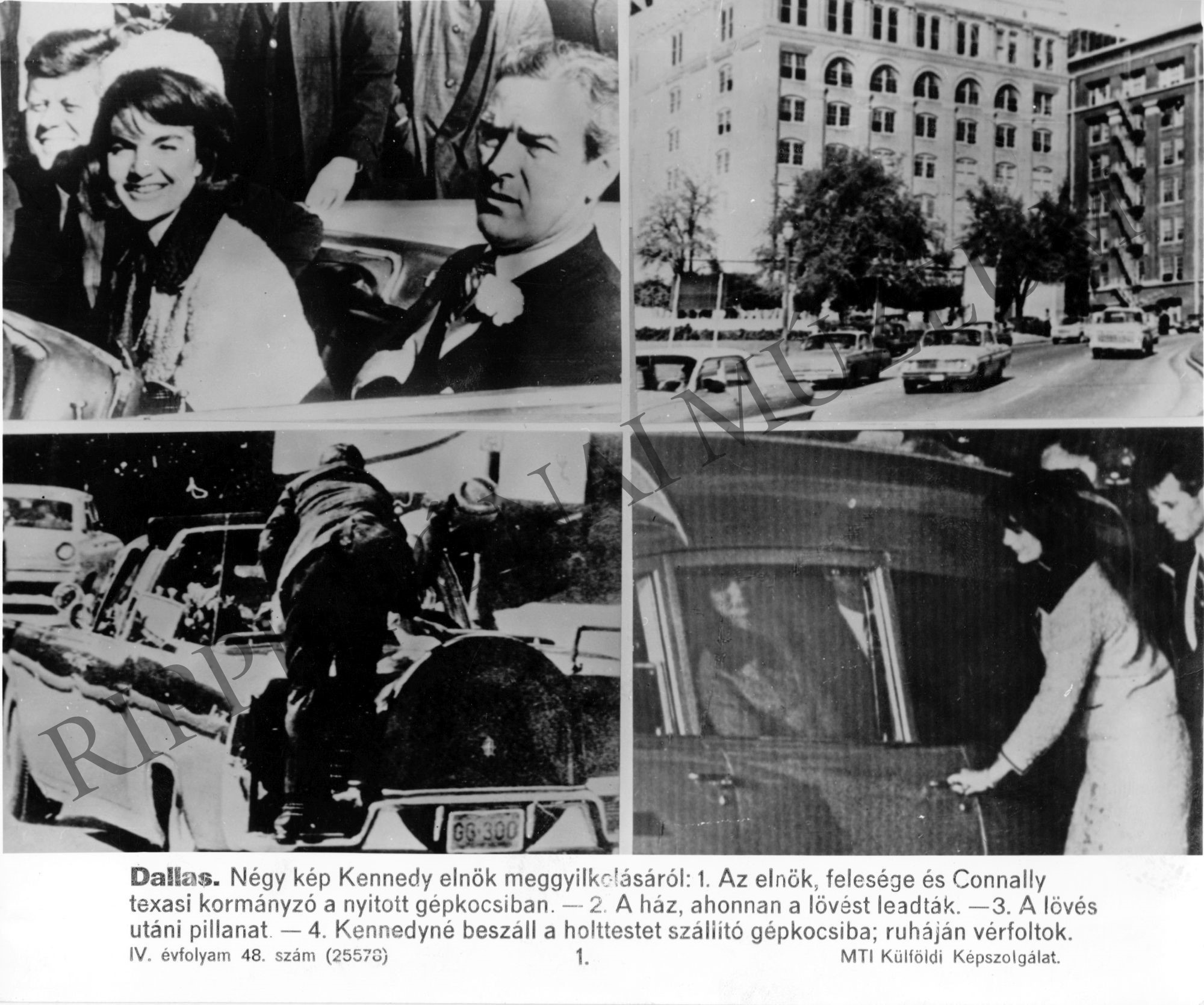 Négy kép Kennedy elnök meggyilkolásáról. (Rippl-Rónai Múzeum CC BY-NC-SA)
