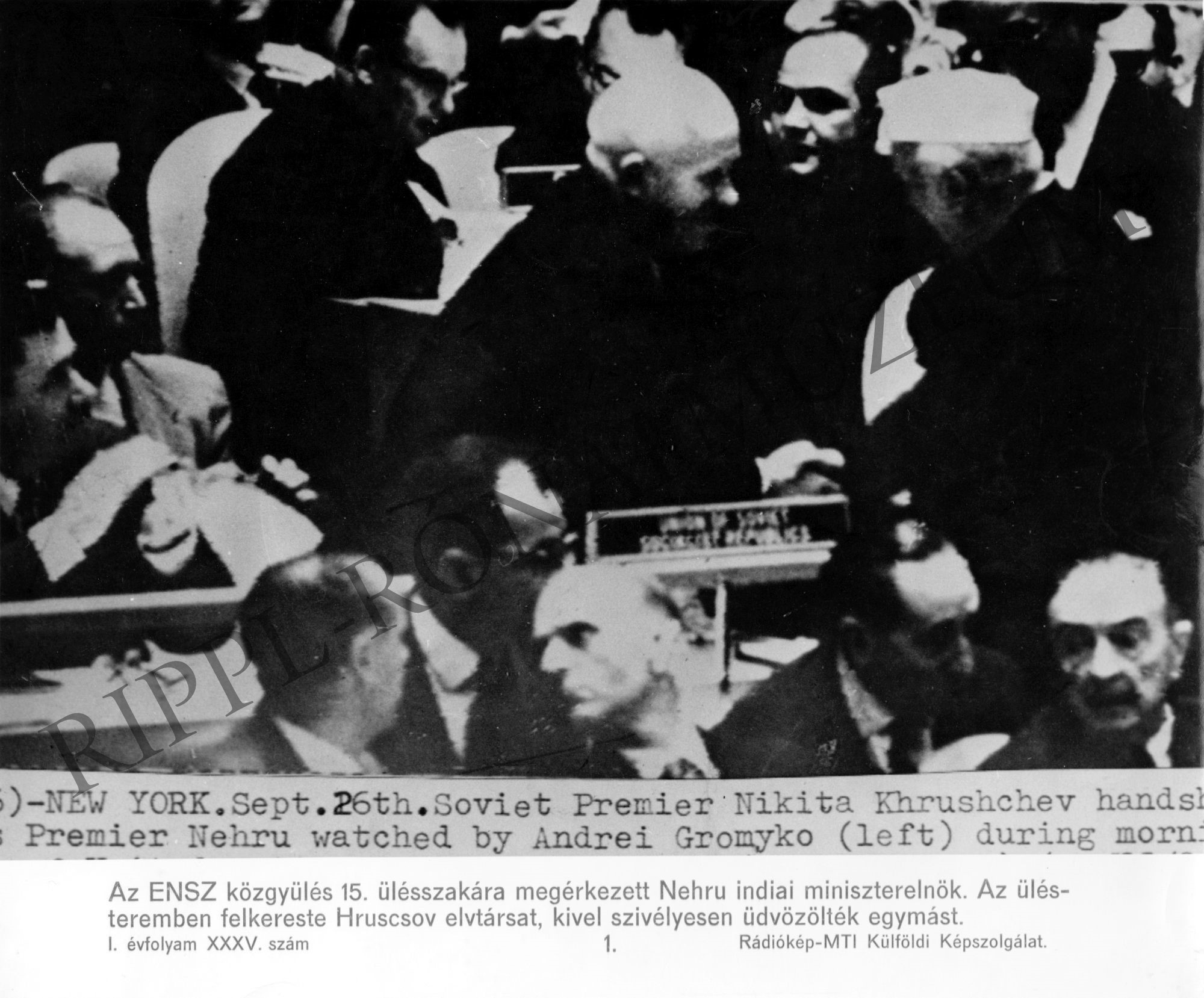 Nehru, indiai miniszterelnök az ENSZ közgyűlés 15. ülésszakán felkereste Hruscsovot. (Rippl-Rónai Múzeum CC BY-NC-SA)
