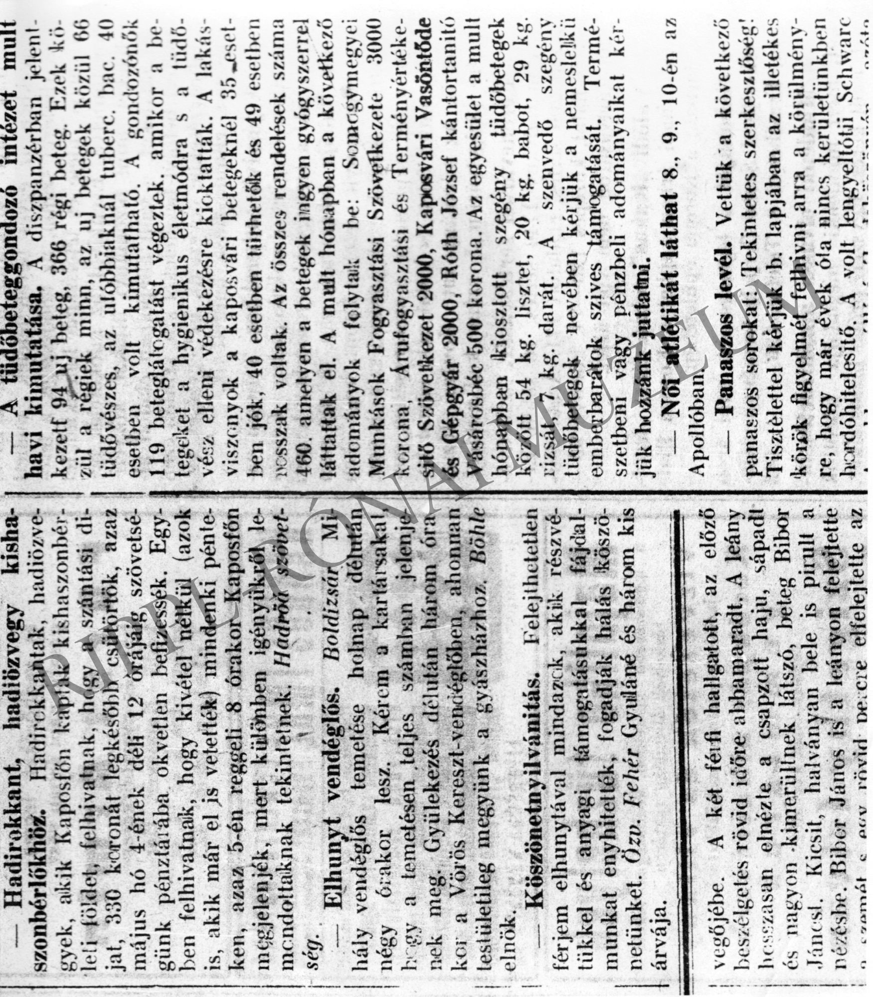 Részlet a Somogyvármegye c. lap 1918. májusi számából (Rippl-Rónai Múzeum CC BY-NC-SA)