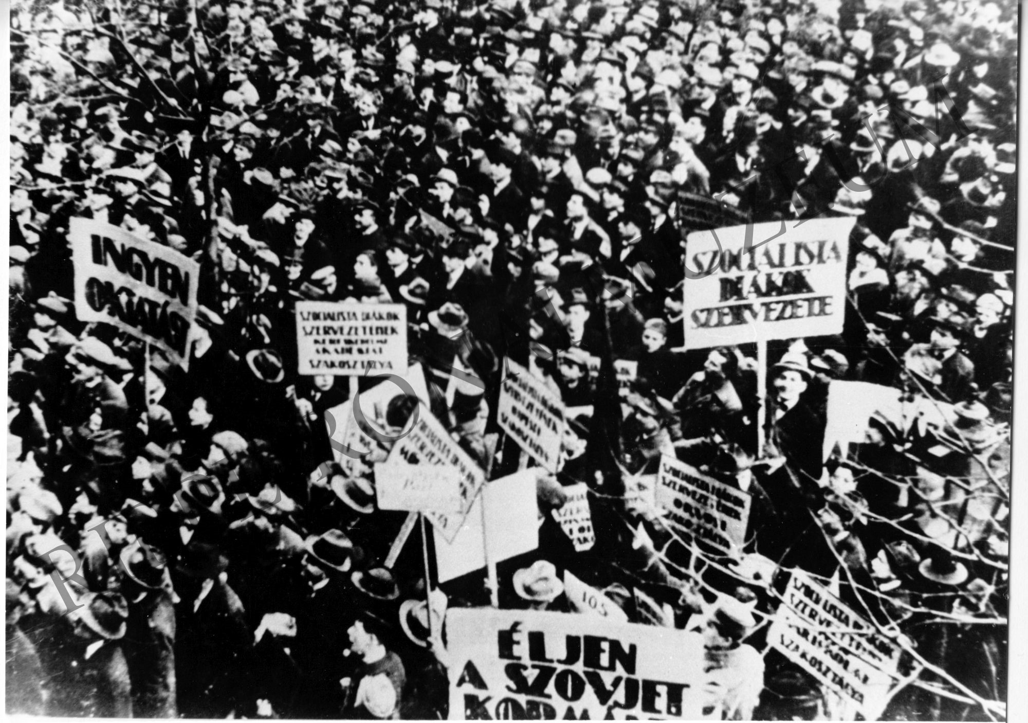Tüntető tömeg Budapesten. 1919. (Rippl-Rónai Múzeum CC BY-NC-SA)