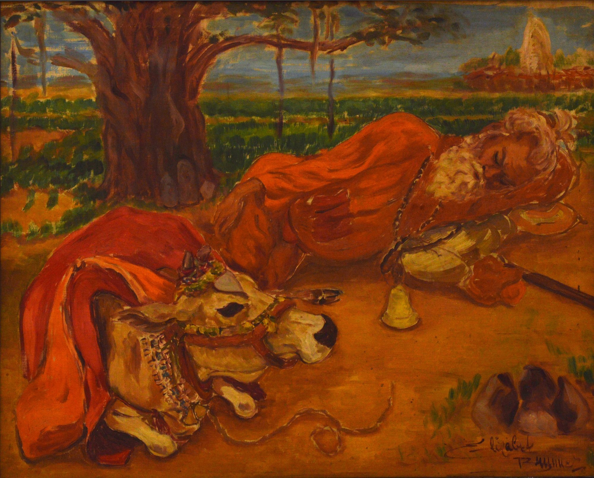A pihenő Sannyasi, szent tehene társaságában (Rippl-Rónai Múzeum CC BY-NC-SA)