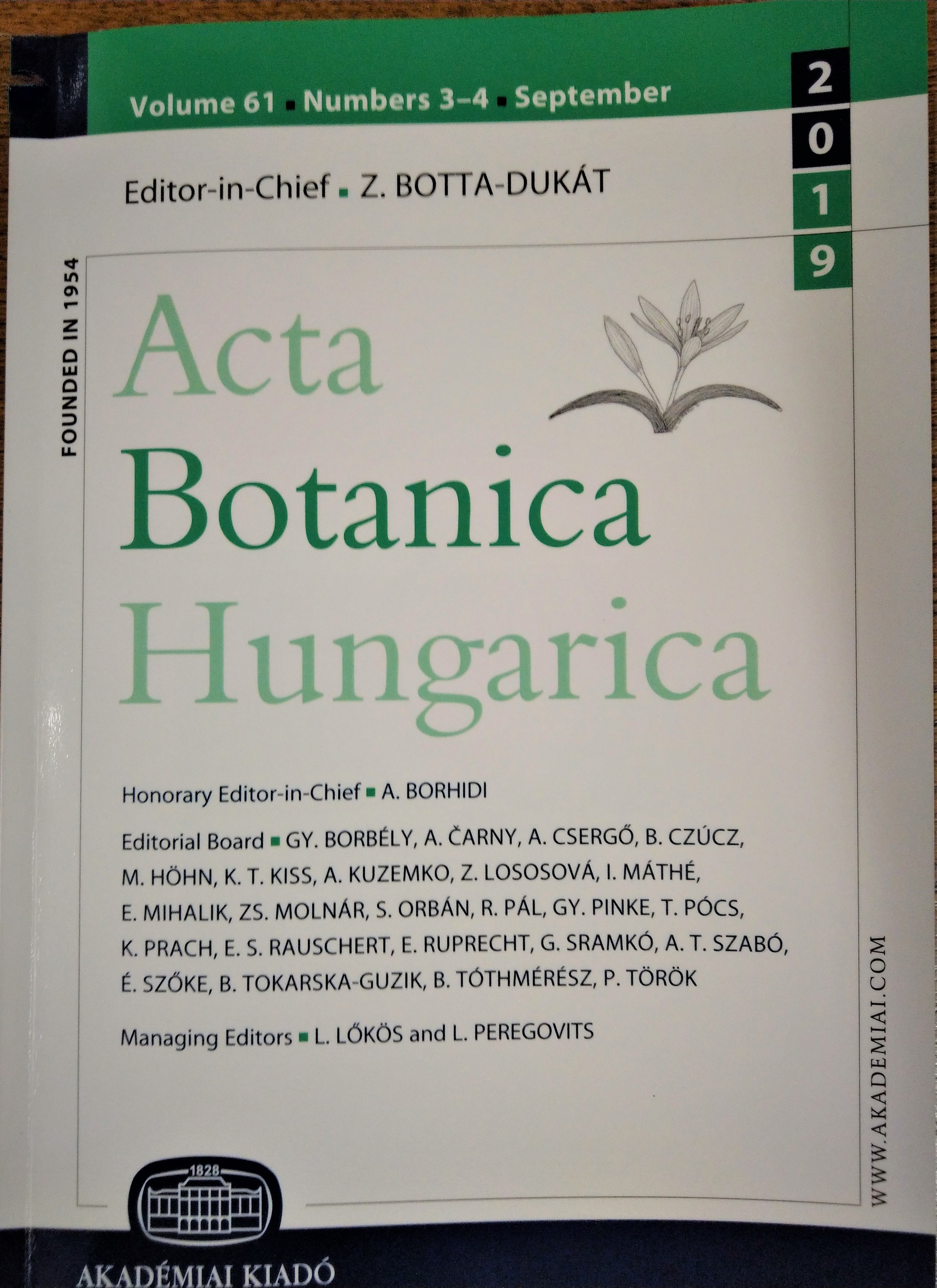 Acta Botanica Hungarica 2019/61. kötet 3-4. sz. (Rippl-Rónai Múzeum CC BY-NC-ND)