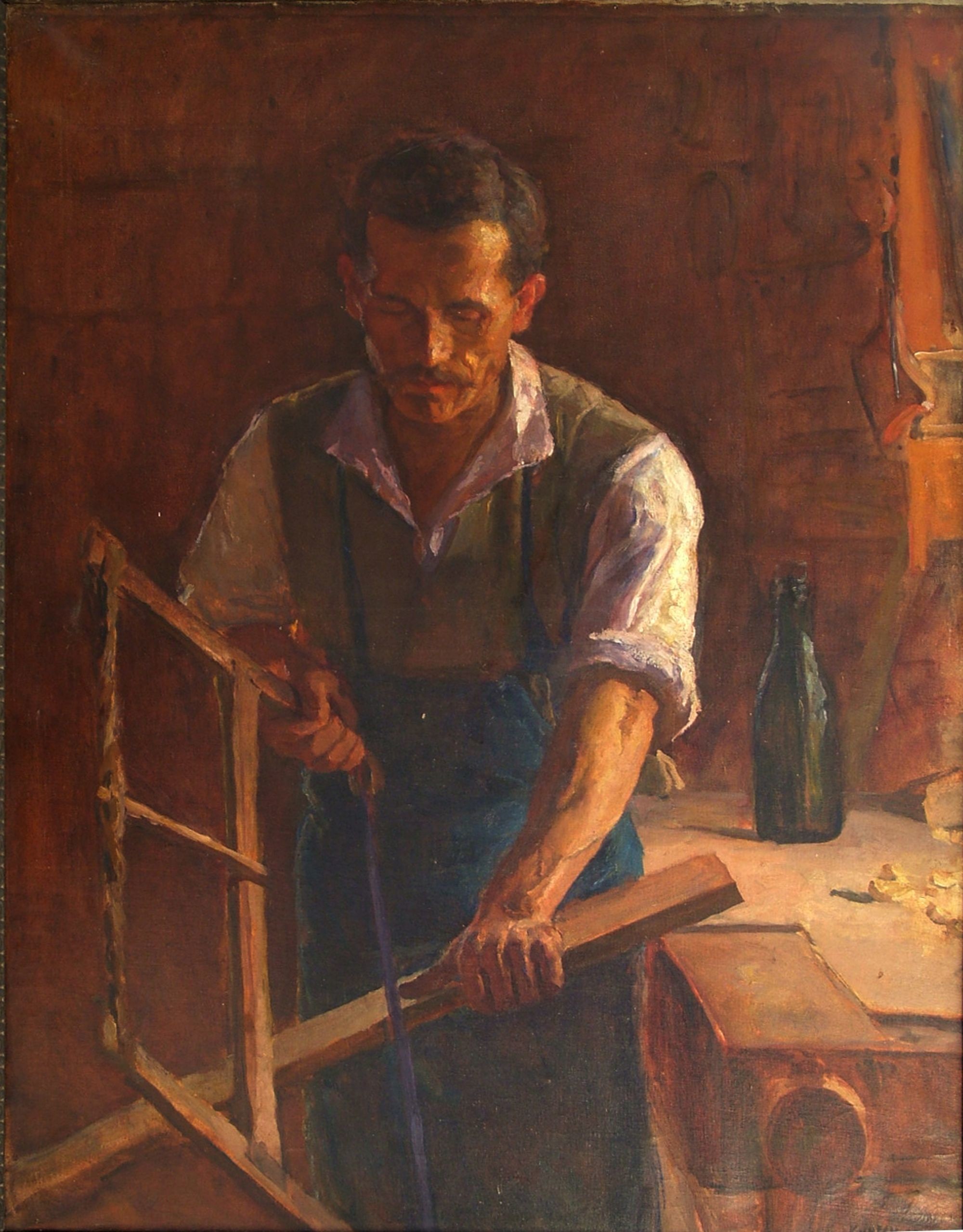 Bognármester fűrésszel (Rippl-Rónai Múzeum CC BY-NC-SA)
