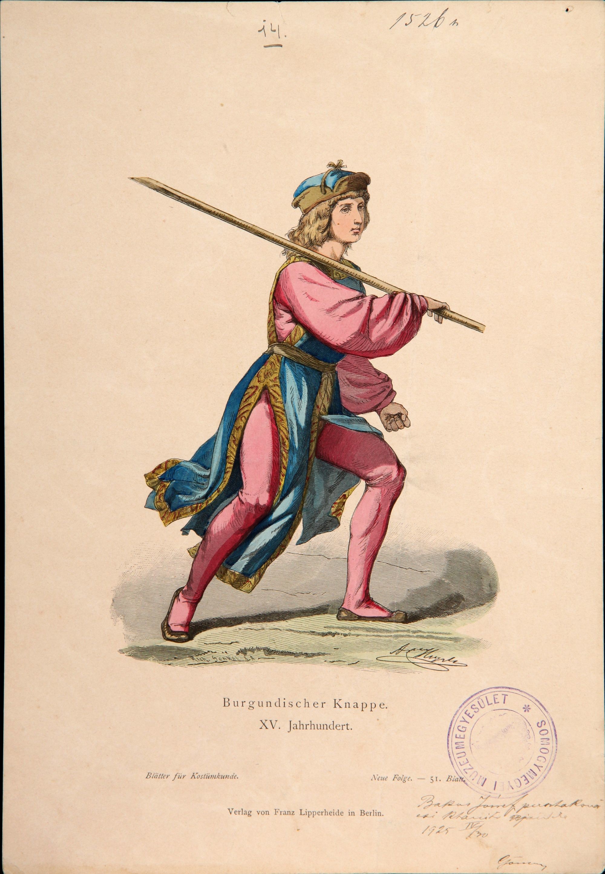 Burgundischer Knappe . Kosztümlap 14. (Rippl-Rónai Múzeum CC BY-NC-SA)