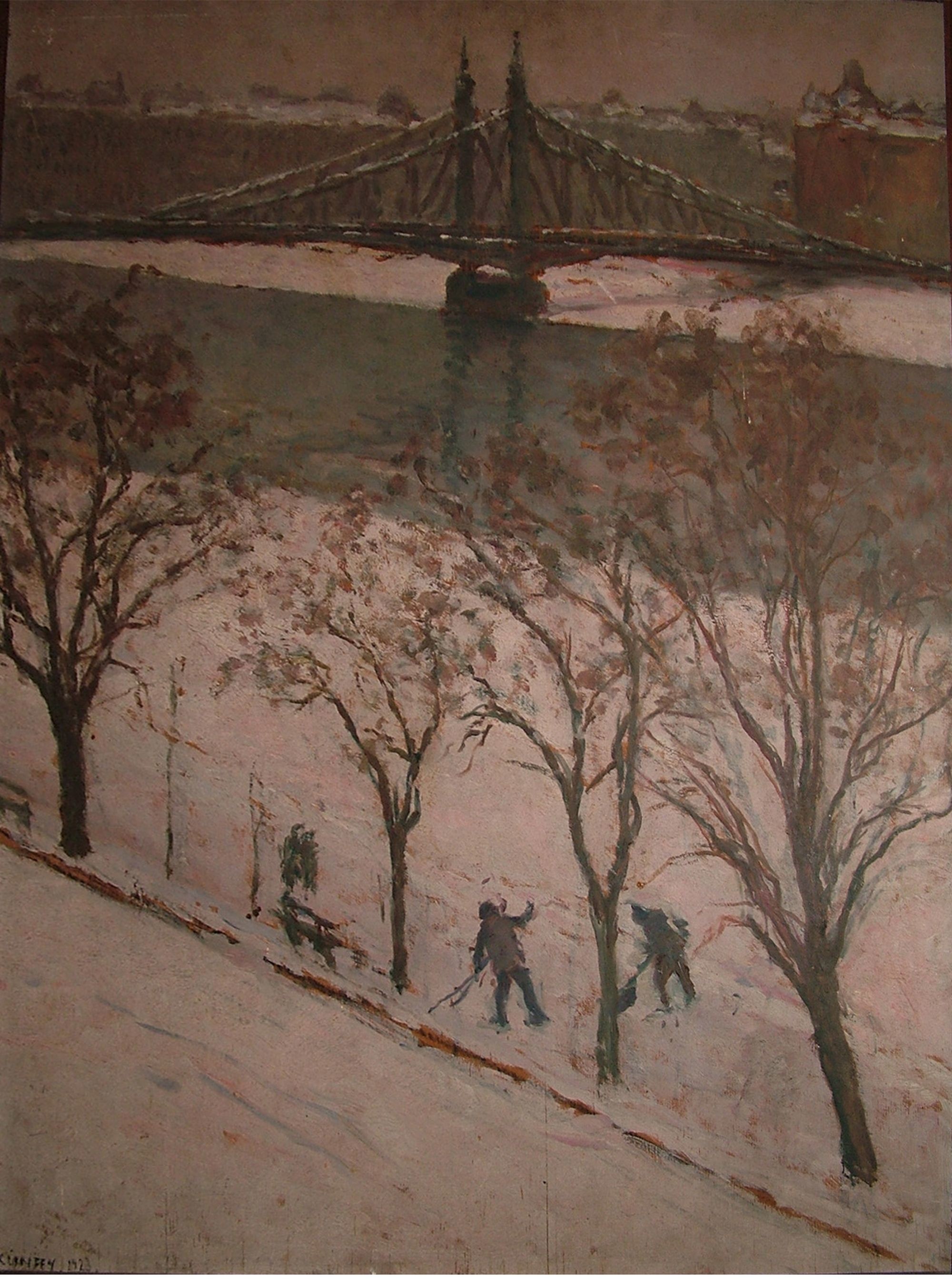 Dunapart télen, híddal (Rippl-Rónai Múzeum CC BY-NC-ND)