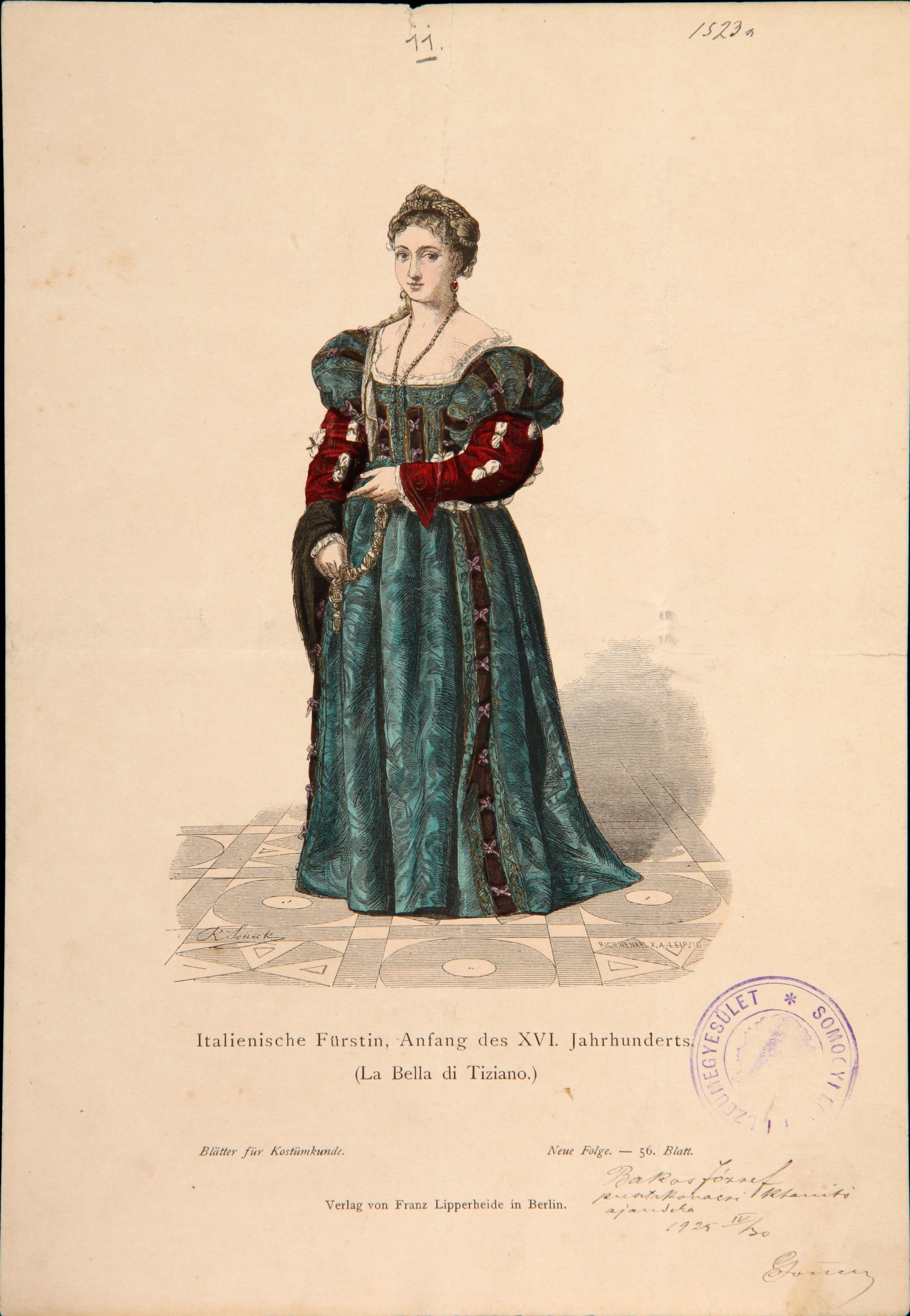 Itáliai hercegnő a 16. sz. elejéről - Kosztümlap 11. (Rippl-Rónai Múzeum CC BY-NC-SA)