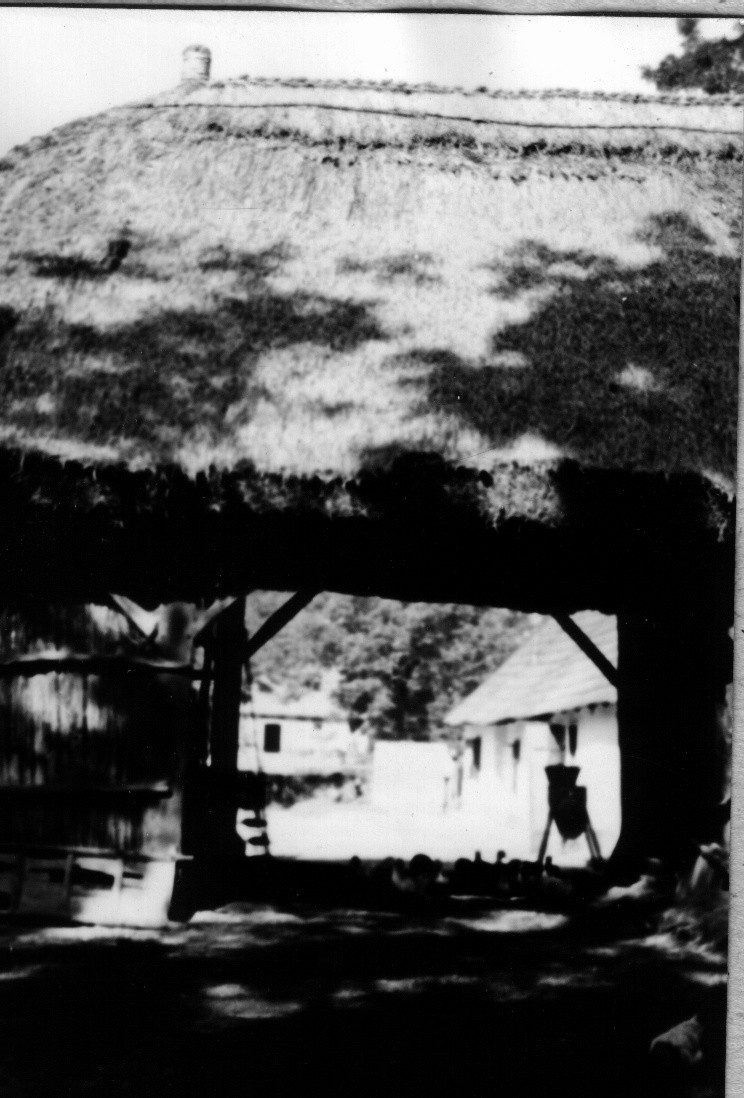 Négyfiókos gabonás pajta, mögötte udvar, ház, elől szürü (Rippl-Rónai Múzeum CC BY-NC-ND)