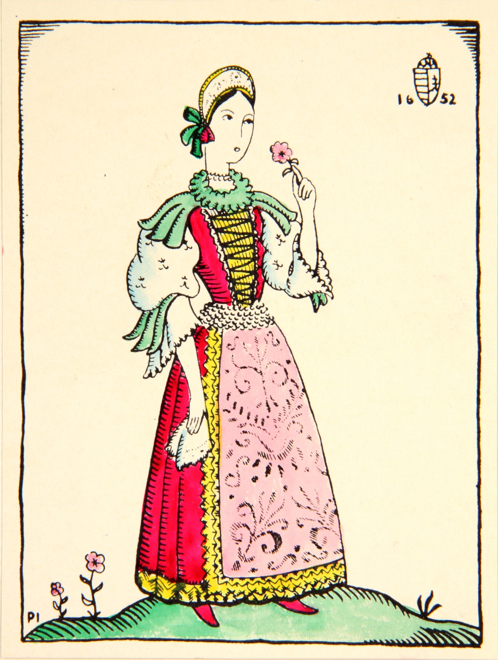 Nemesi női viselet a 17.sz. közepéről (Rippl-Rónai Múzeum CC BY-NC-SA)