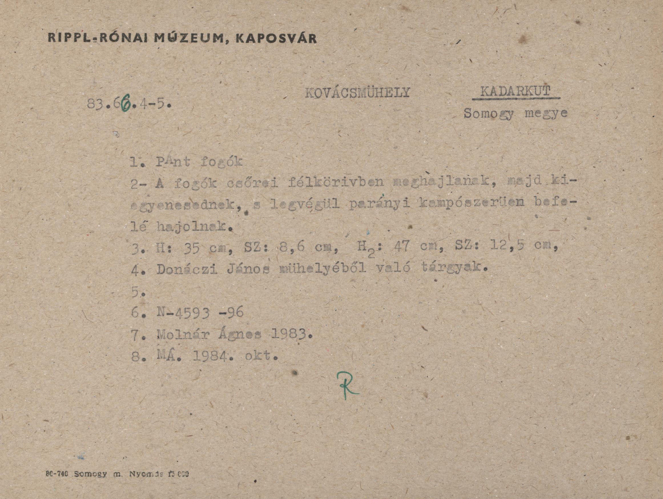 Pánt fogó (Rippl-Rónai Múzeum CC BY-NC-ND)