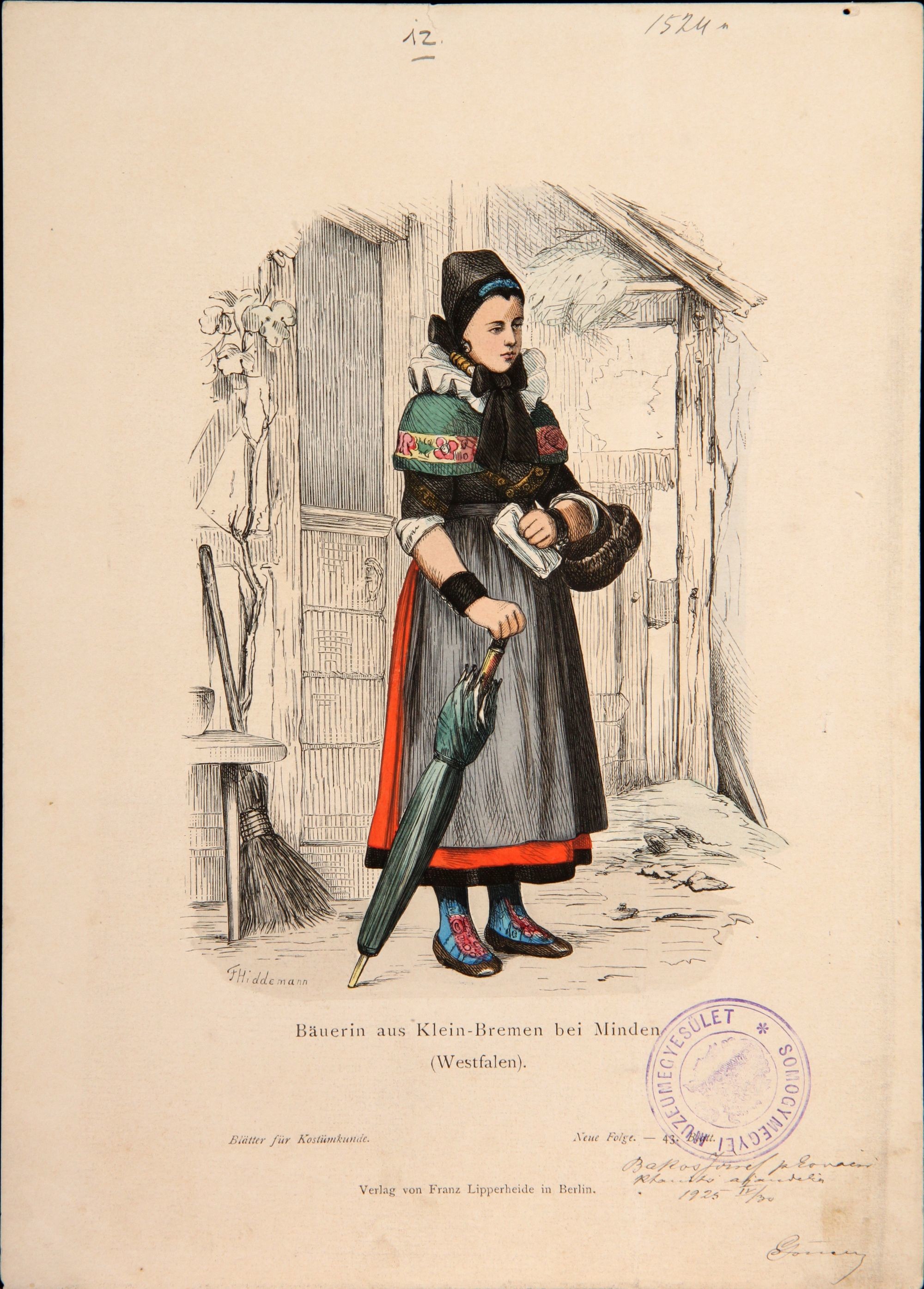 Parasztasszony (Bäuerin aus kleinen-bremen be Minden) - Kosztümlap 12. (Rippl-Rónai Múzeum CC BY-NC-SA)
