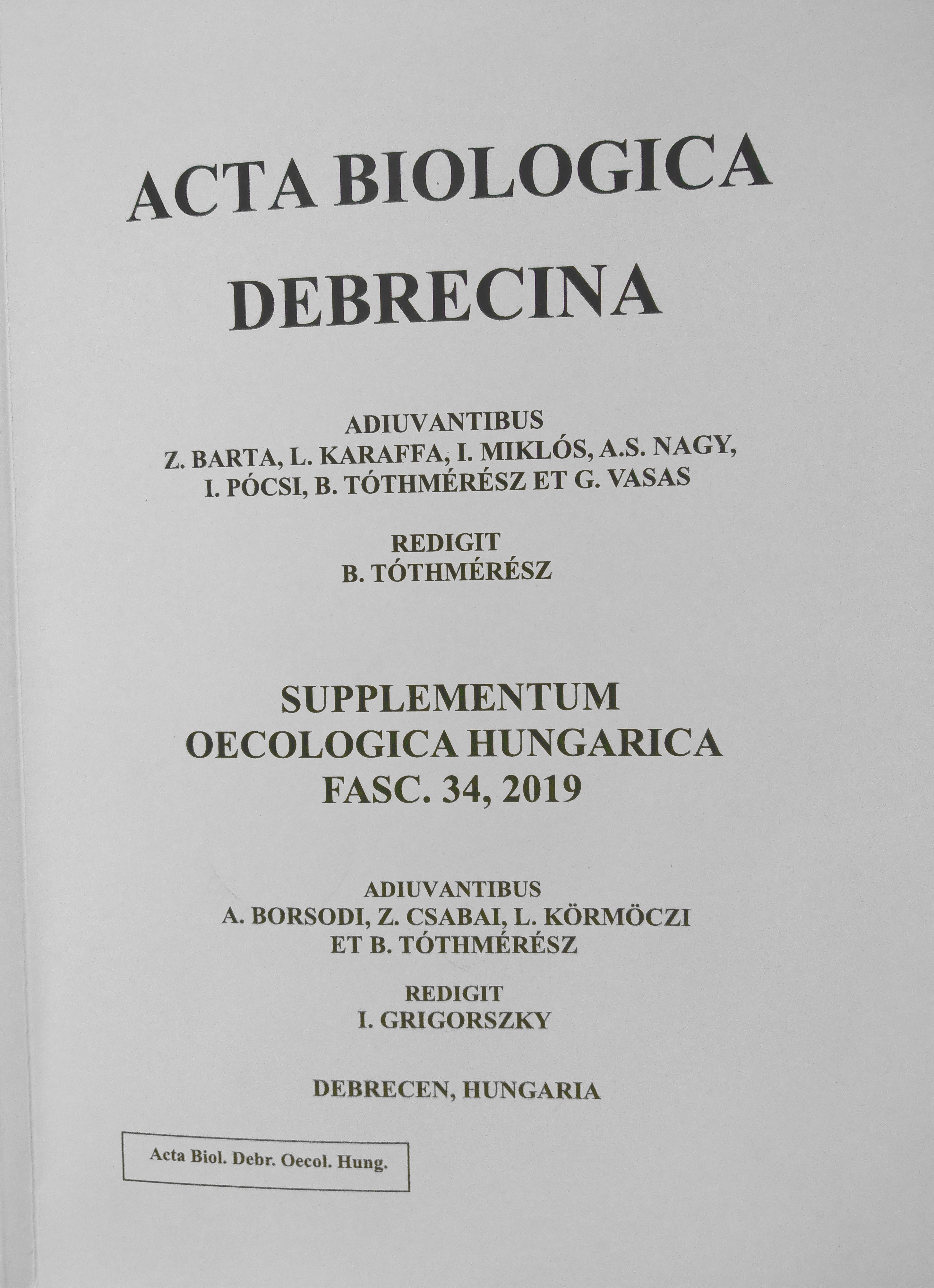 Acta Biologica Debrecina 2019/34. sz. (Rippl-Rónai Múzeum CC BY-NC-ND)