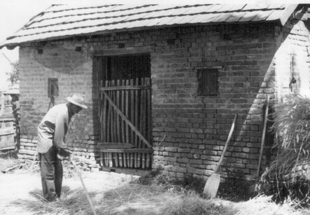 Kiss István zsuppot készít háztetőjének javításához (Rippl-Rónai Múzeum CC BY-NC-ND)