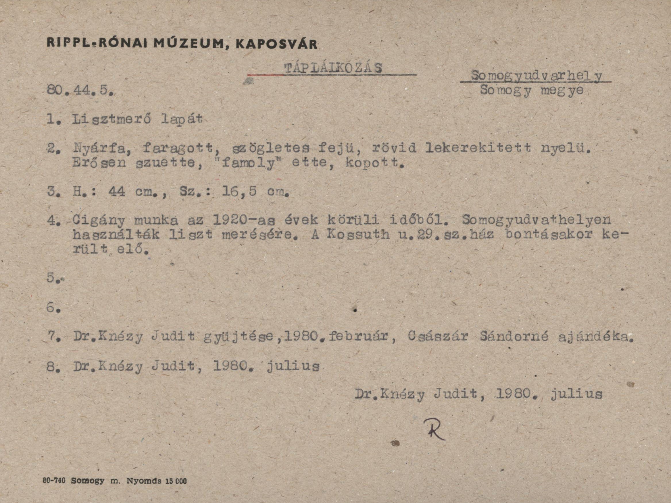 Lisztmerő lapát "lisztmerő falapát" (Rippl-Rónai Múzeum CC BY-NC-ND)