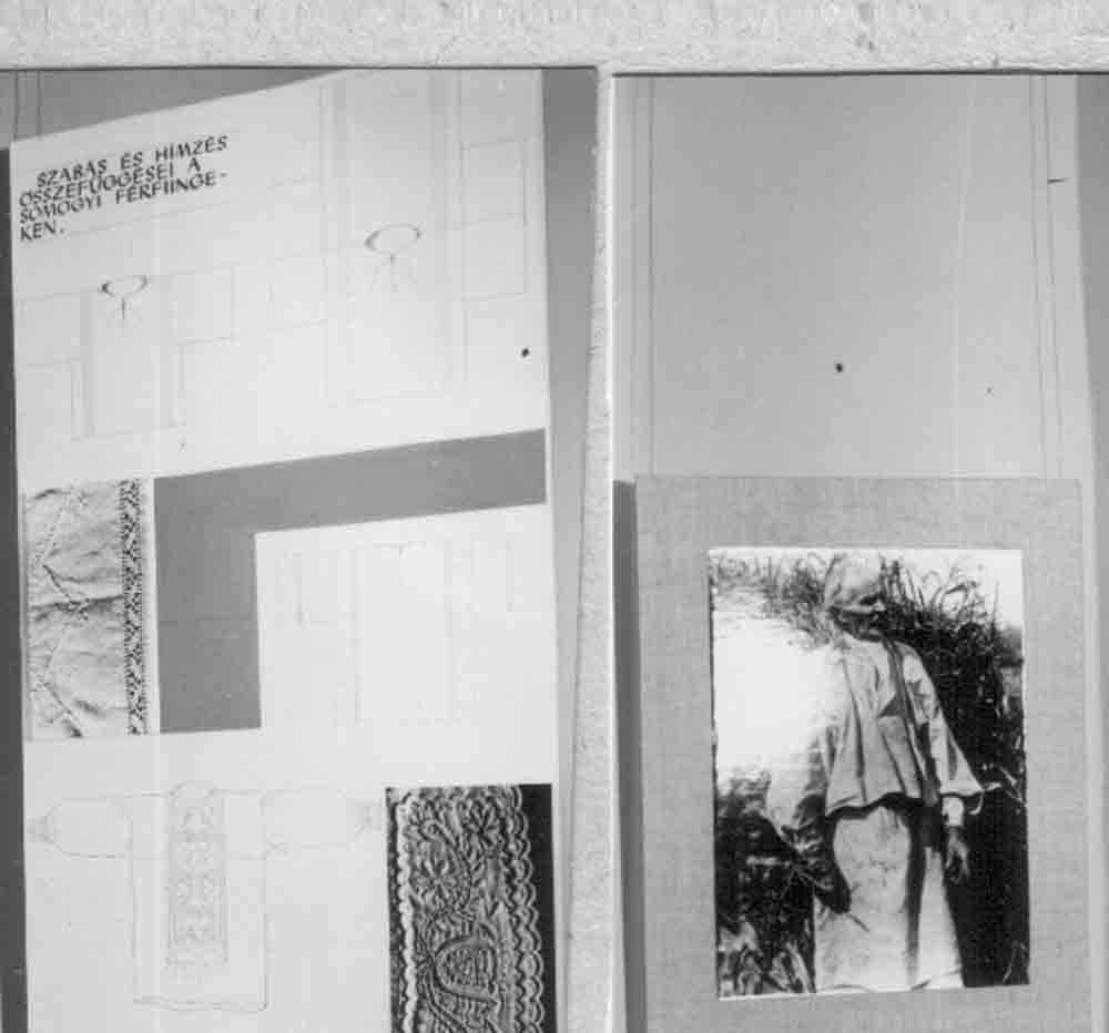Somogyi hímzés című kiállítás. II. tabló: "Hímzés és szabás összefüggései" és "Hosszufalusi öreg"-fotója (Rippl-Rónai Múzeum CC BY-NC-ND)