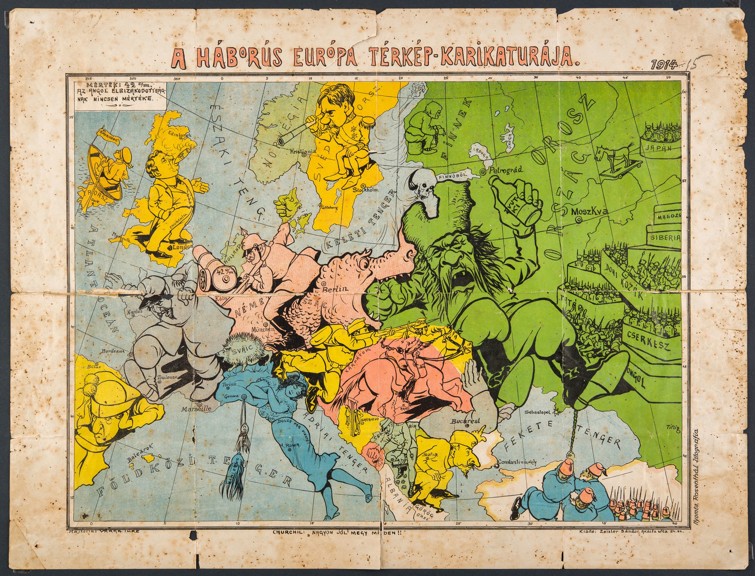 A háborús Európa karikatúra térképe (Nagyatádi Kulturális és Sport Központ – Városi Múzeum CC BY-NC-SA)