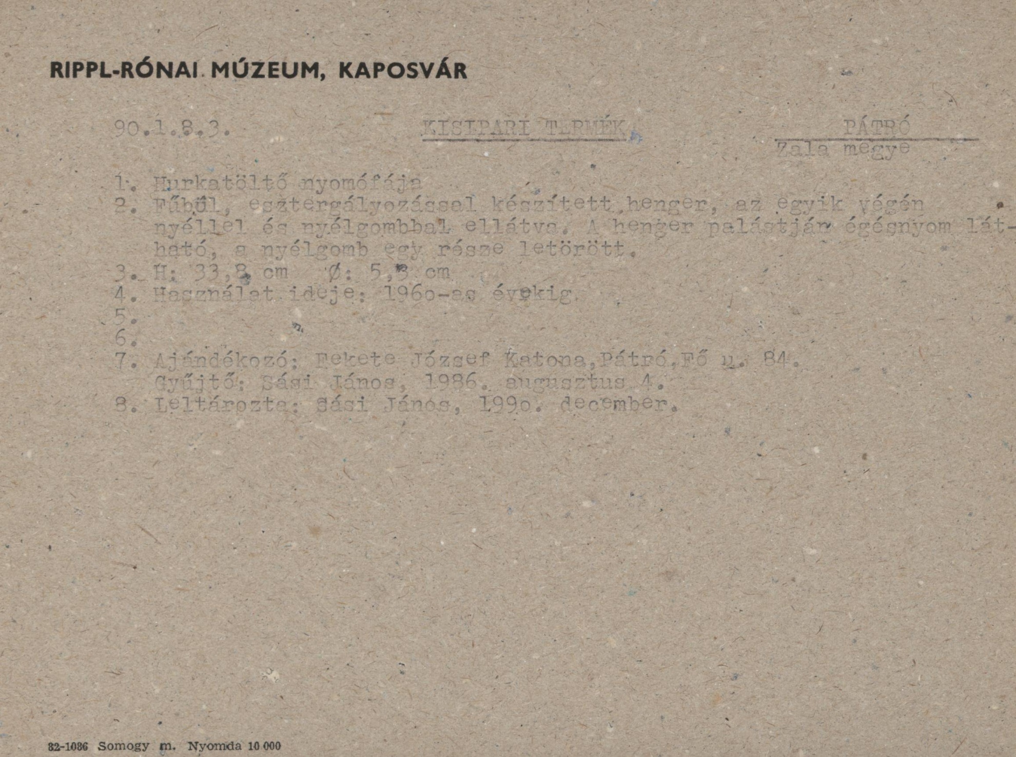 Hurkatöltő nyomófája (Rippl-Rónai Múzeum CC BY-NC-SA)