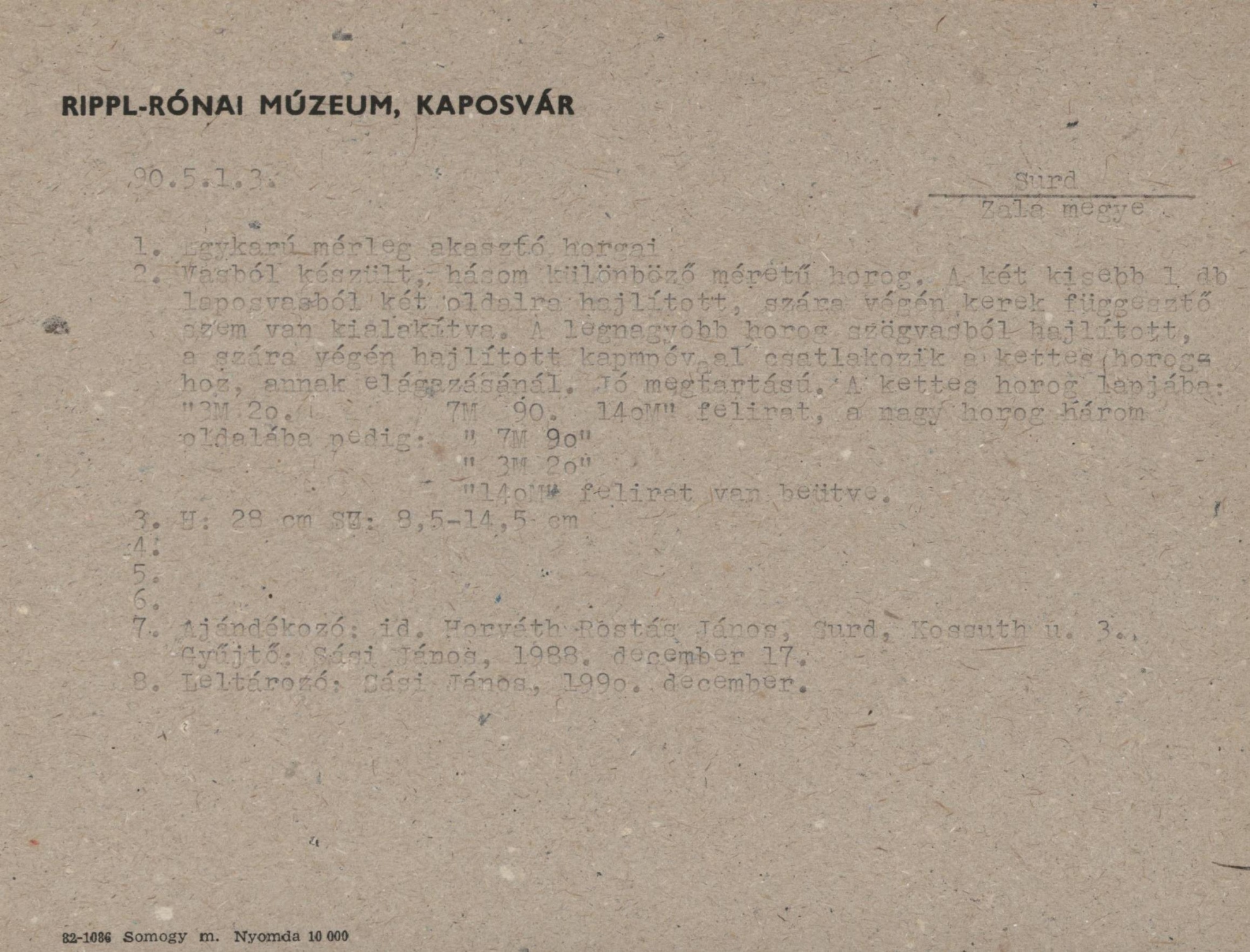 Egykarú mérleg akasztó horgai (Rippl-Rónai Múzeum CC BY-NC-SA)
