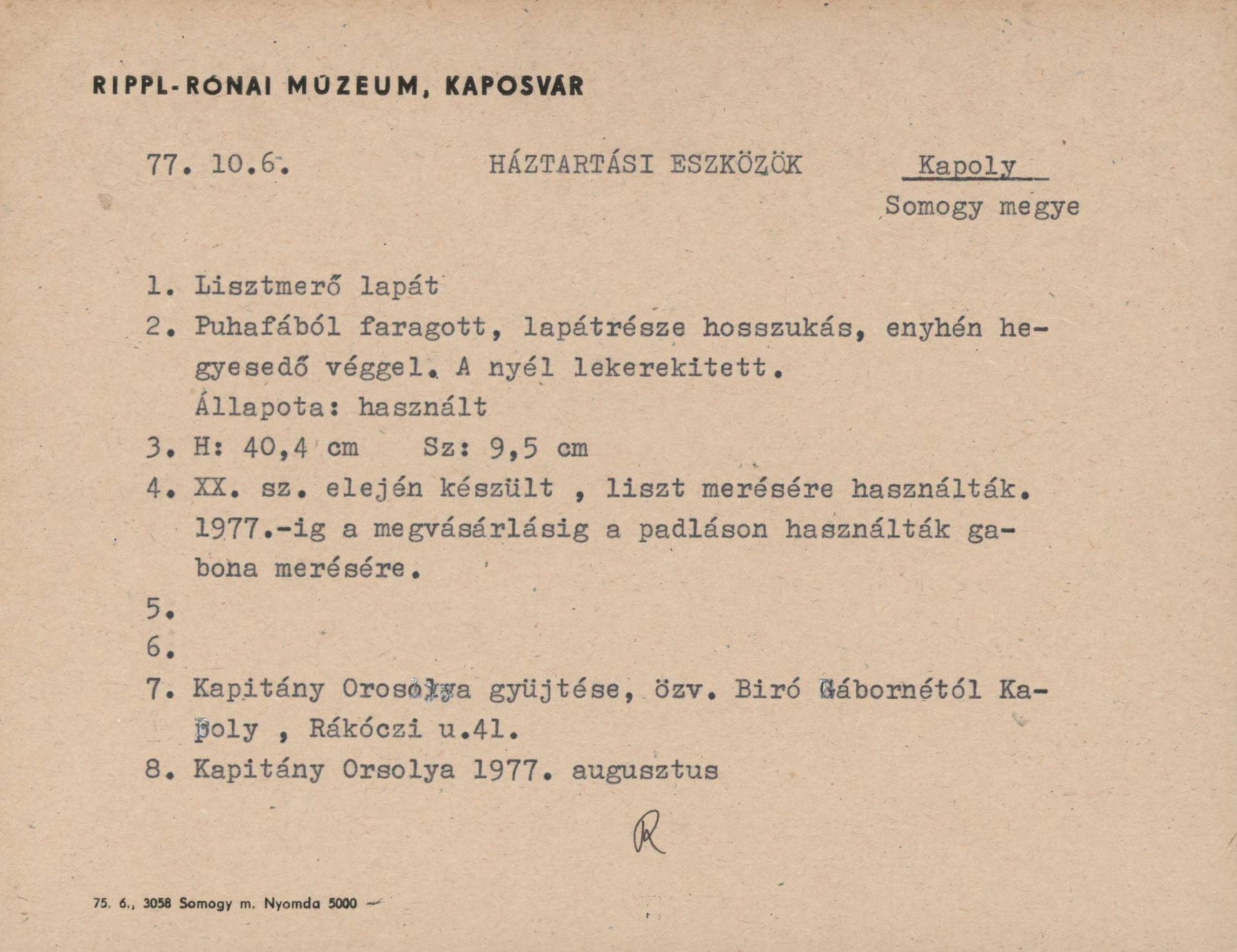 Lisztmerő lapát (Rippl-Rónai Múzeum CC BY-NC-SA)