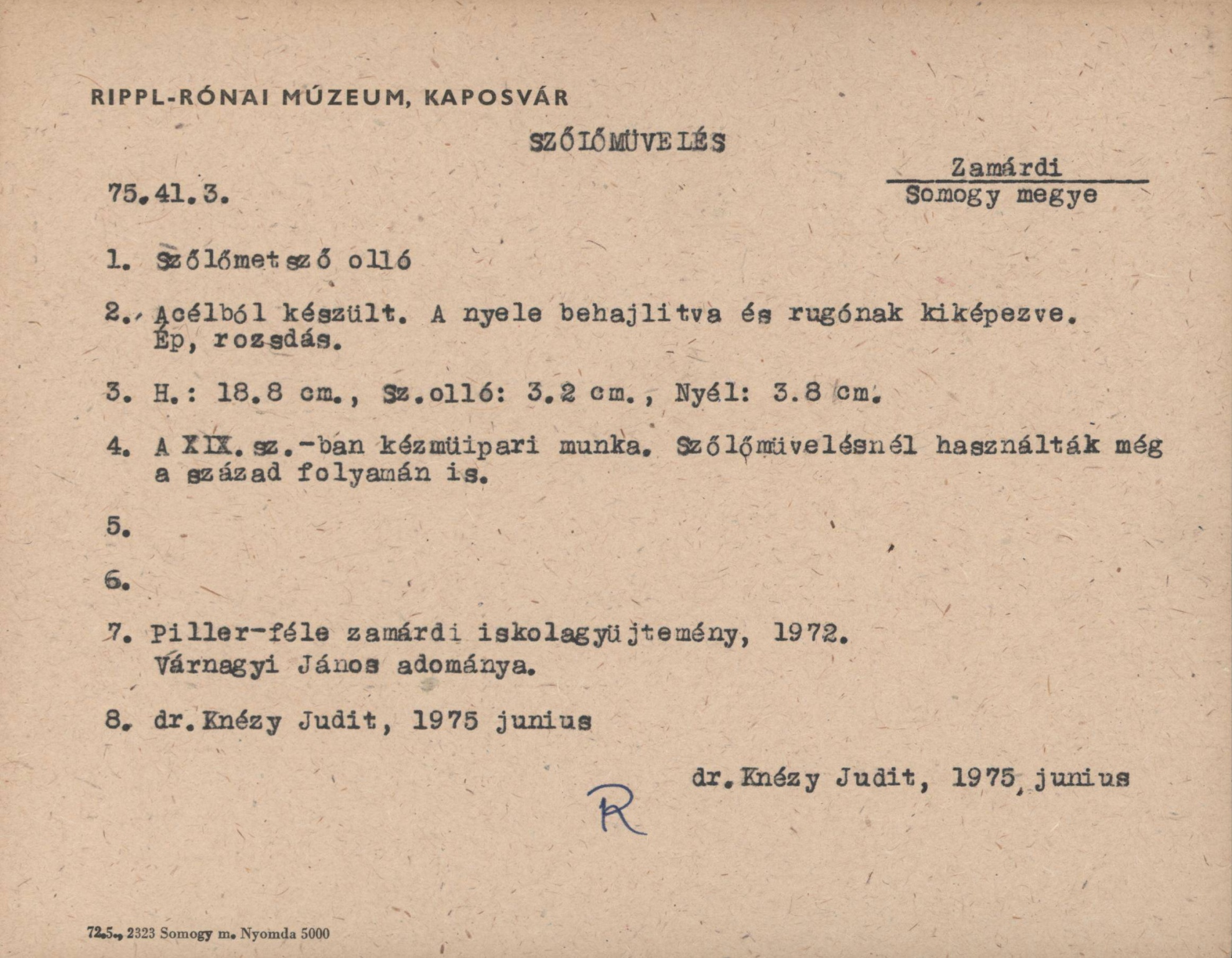 Szőlőmetsző olló (Rippl-Rónai Múzeum CC BY-NC-SA)