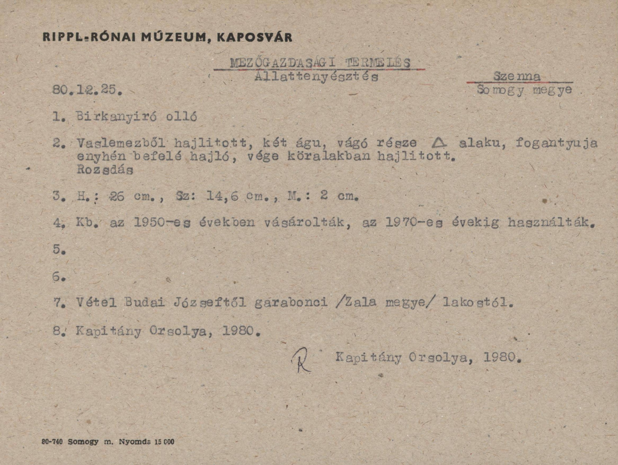 Birkanyíró olló (Rippl-Rónai Múzeum CC BY-NC-SA)