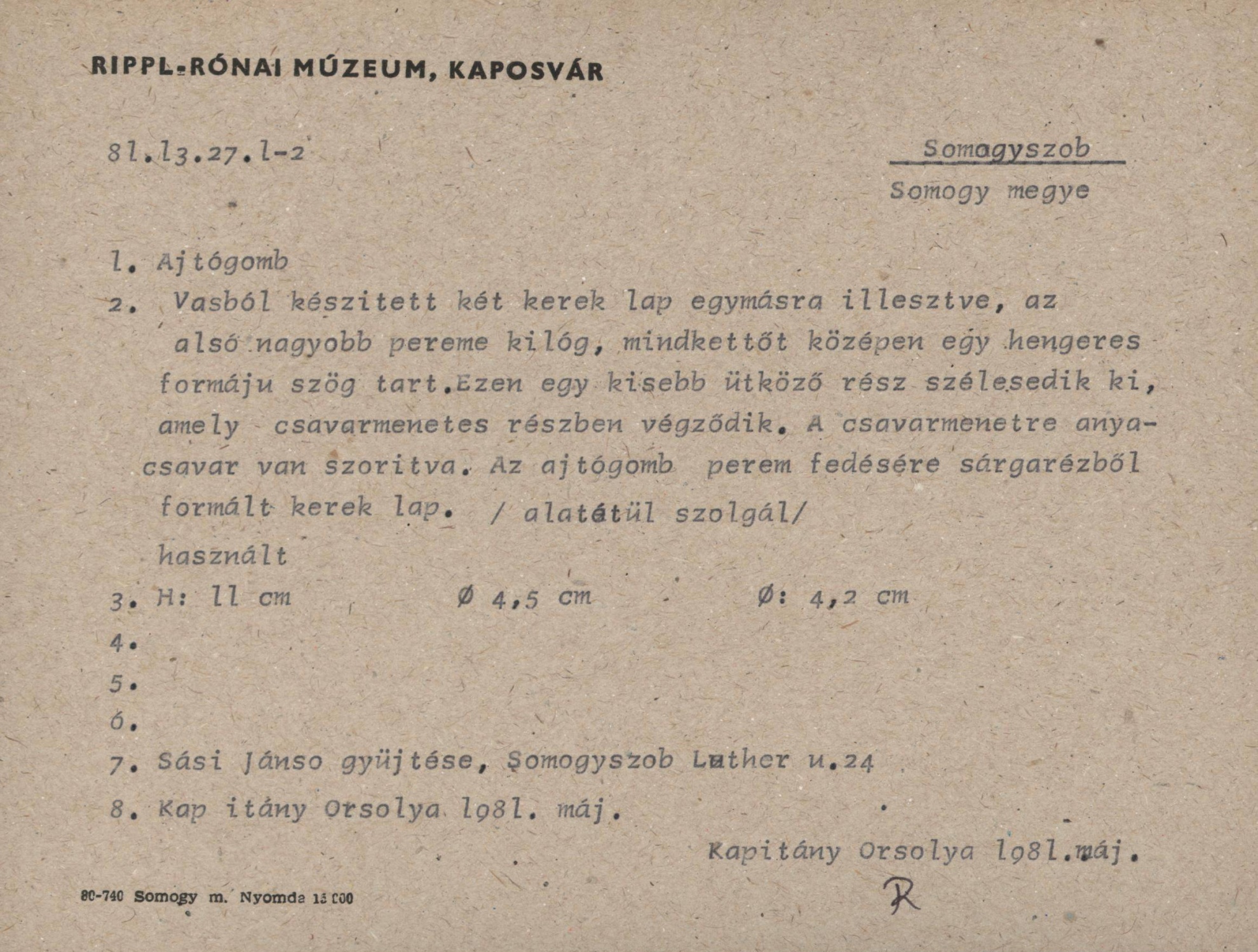 ajtógomb (Rippl-Rónai Múzeum CC BY-NC-SA)