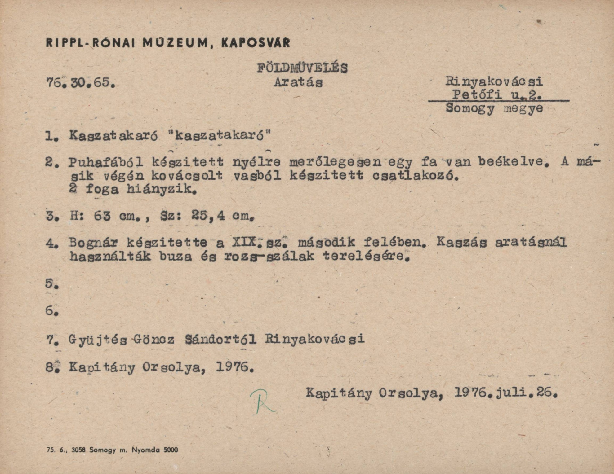 Kaszatakaró "kaszatakaró" (Rippl-Rónai Múzeum CC BY-NC-SA)