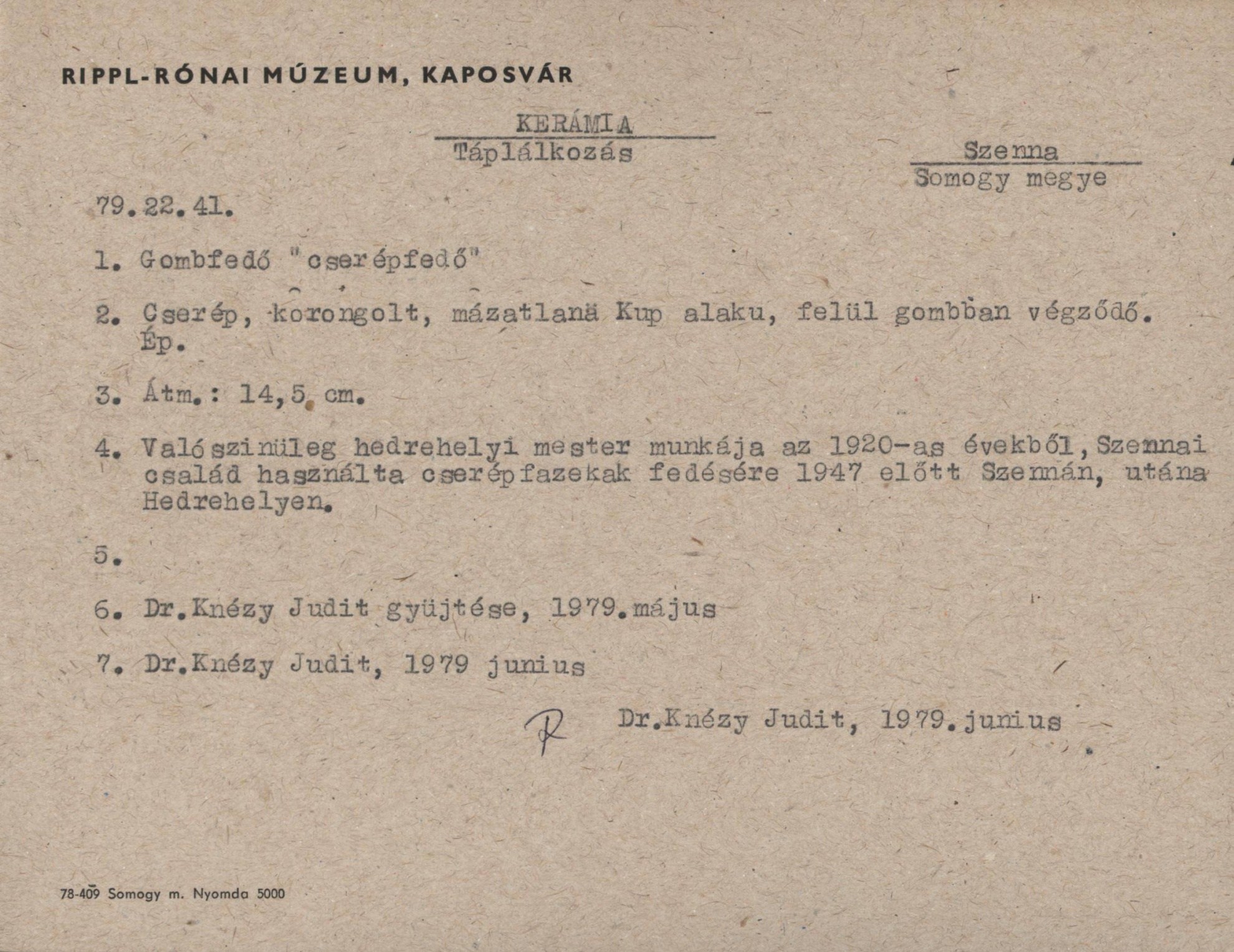 "Cserépfazék fedő" gombfedő (Rippl-Rónai Múzeum CC BY-NC-SA)