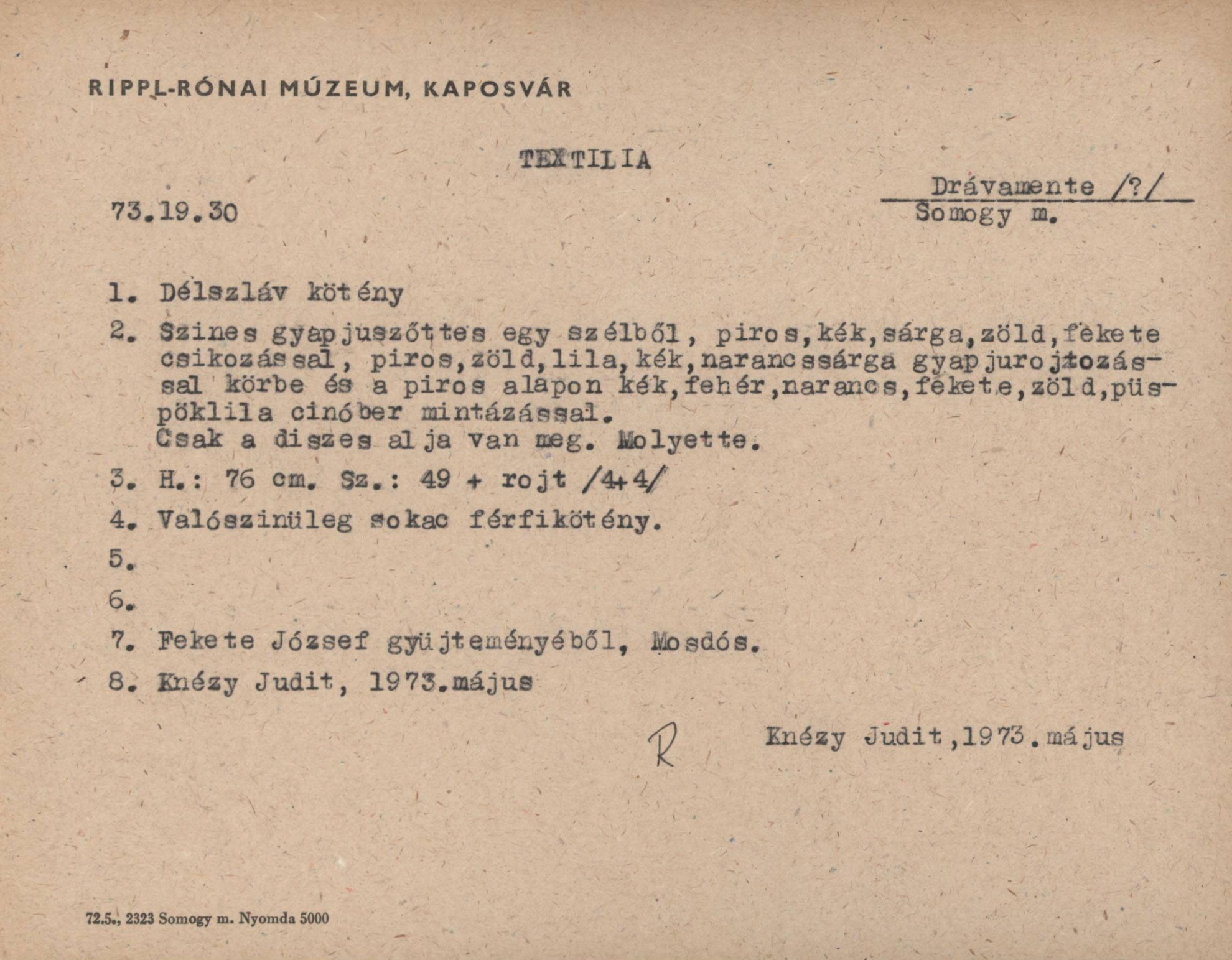 Délszláv kötény darabja (Rippl-Rónai Múzeum CC BY-NC-SA)