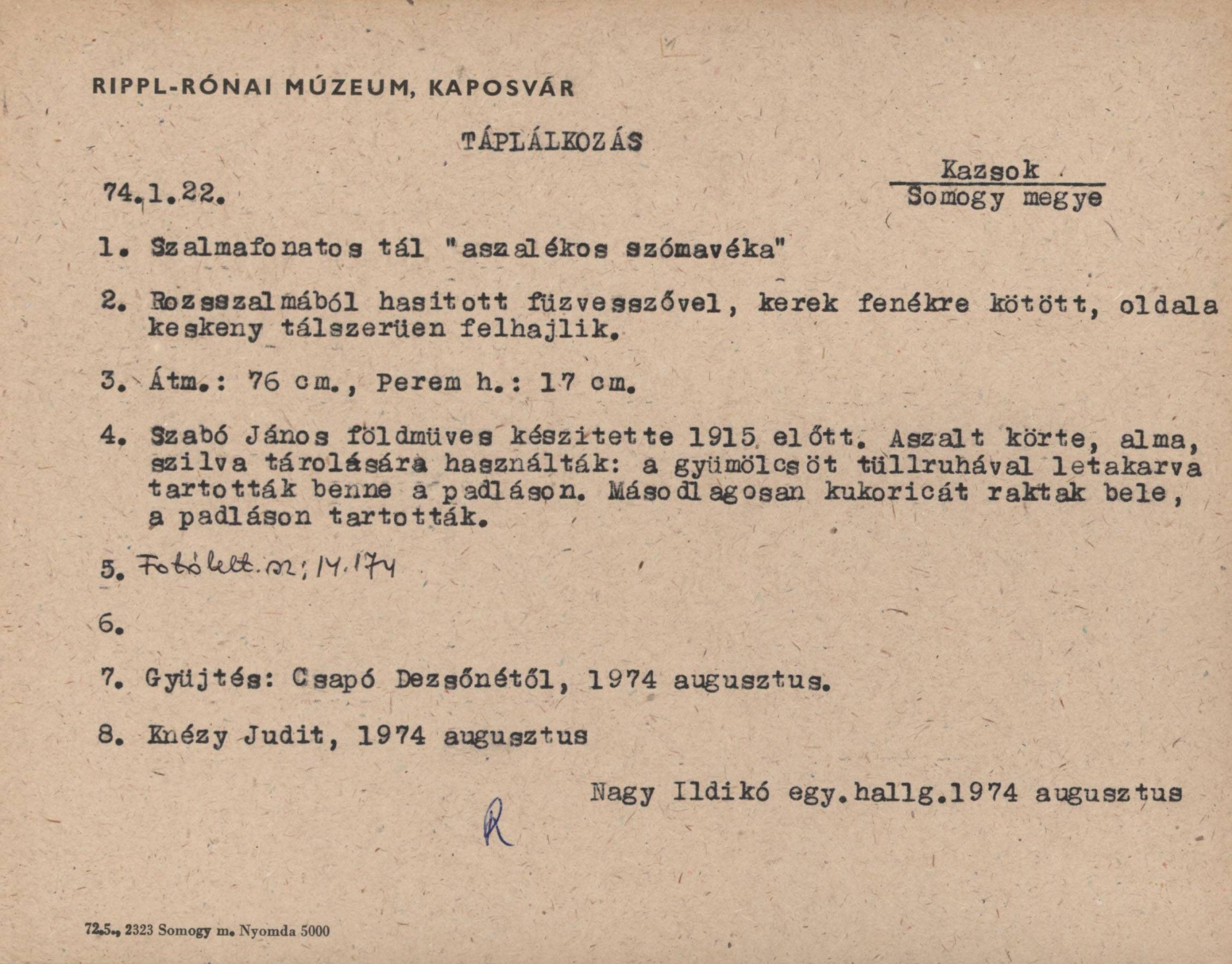 Szalmafonatos tál "aszalékos szómavéka" (Rippl-Rónai Múzeum CC BY-NC-SA)