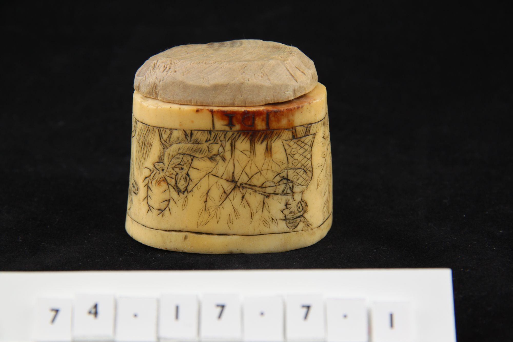 Faragott csont sótartó faragott fedéllel (Rippl-Rónai Múzeum CC BY-NC-SA)