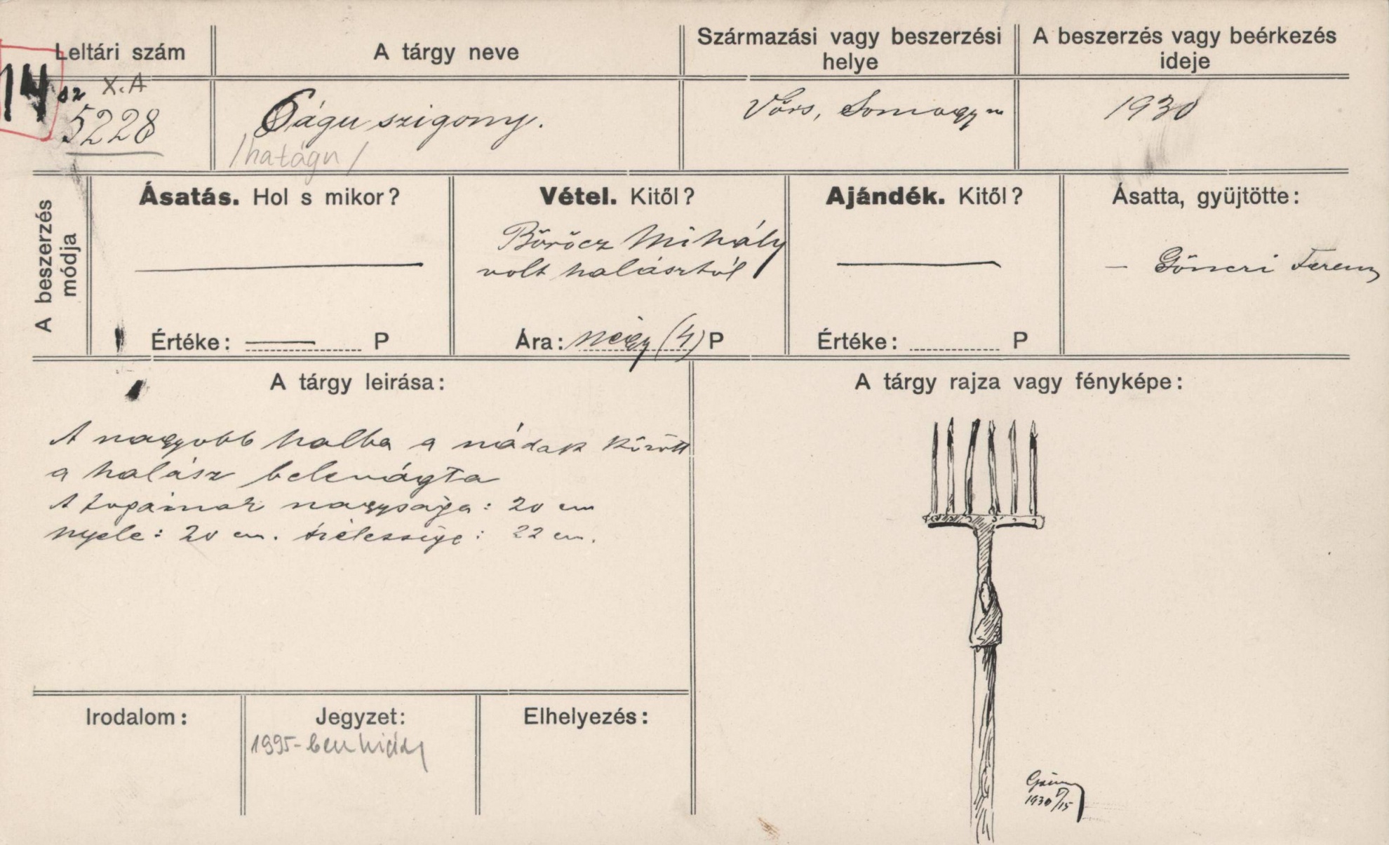 Hatágu szigony (Rippl-Rónai Múzeum CC BY-NC-SA)