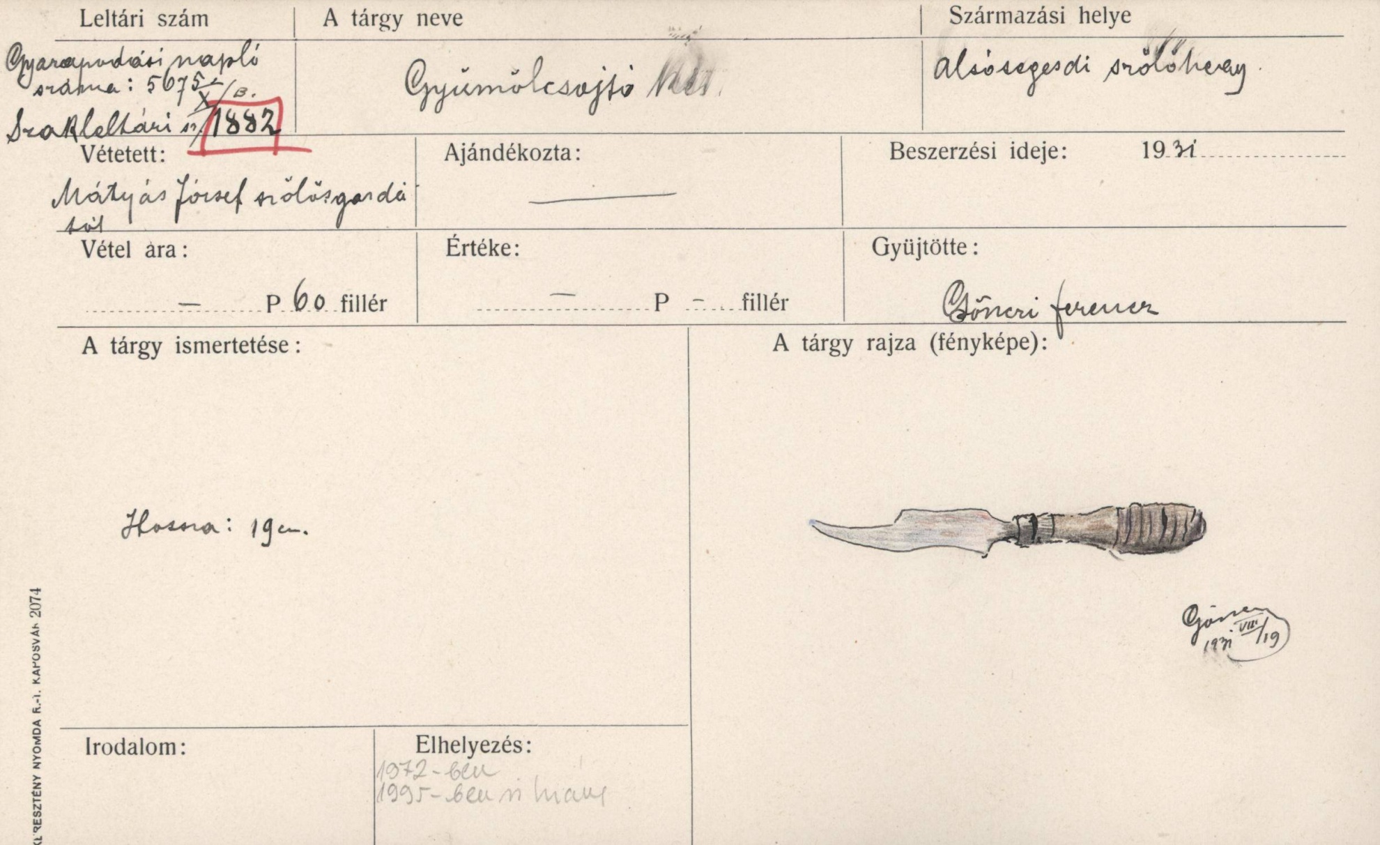Gyümölcsojtó kés (Rippl-Rónai Múzeum CC BY-NC-SA)