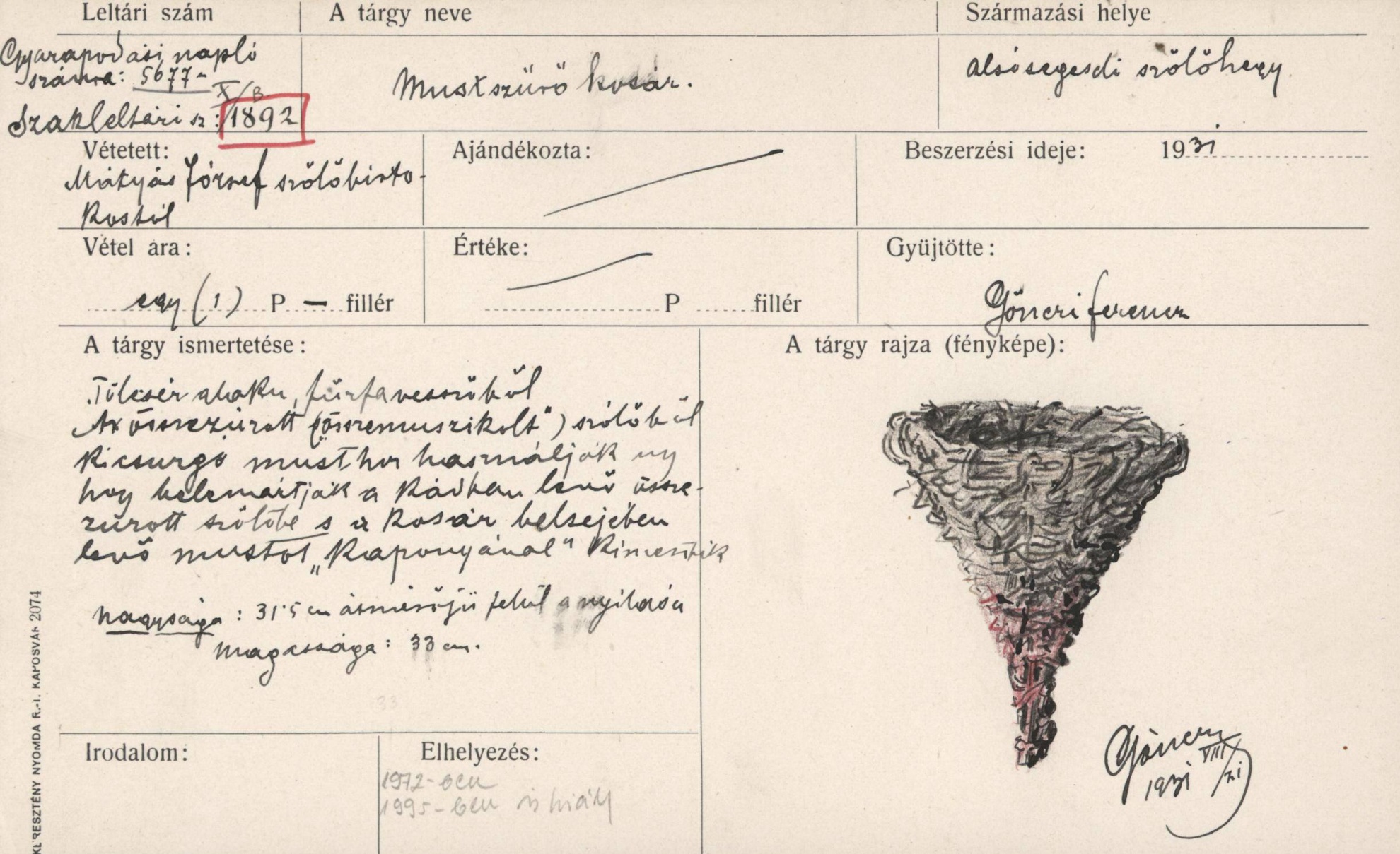 Mustszűrő kosár (Rippl-Rónai Múzeum CC BY-NC-SA)